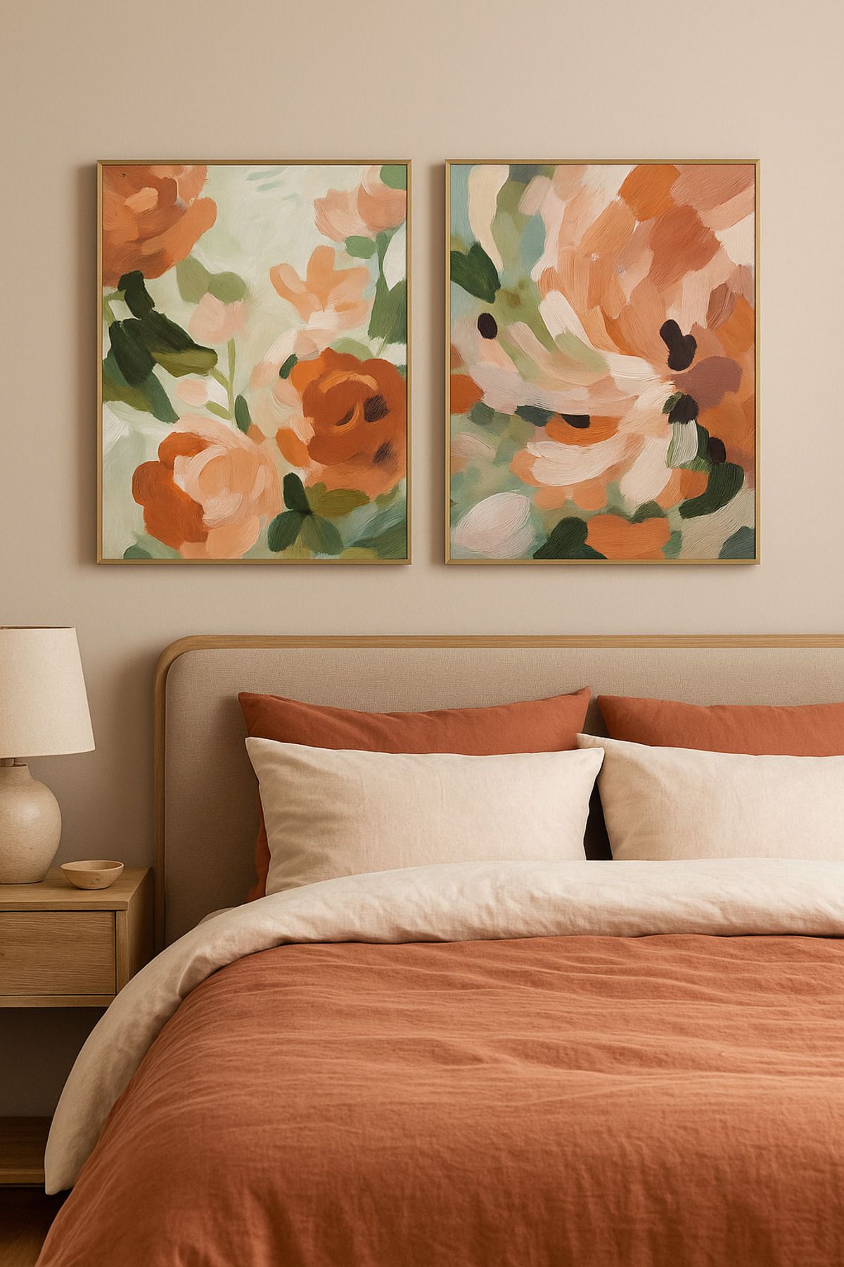 seninürünün Çiçek Abstract Sanat - Gerçek Cama Baskı Gold Alüminyum Metal Çerçeveli 2'li Modern Tablo