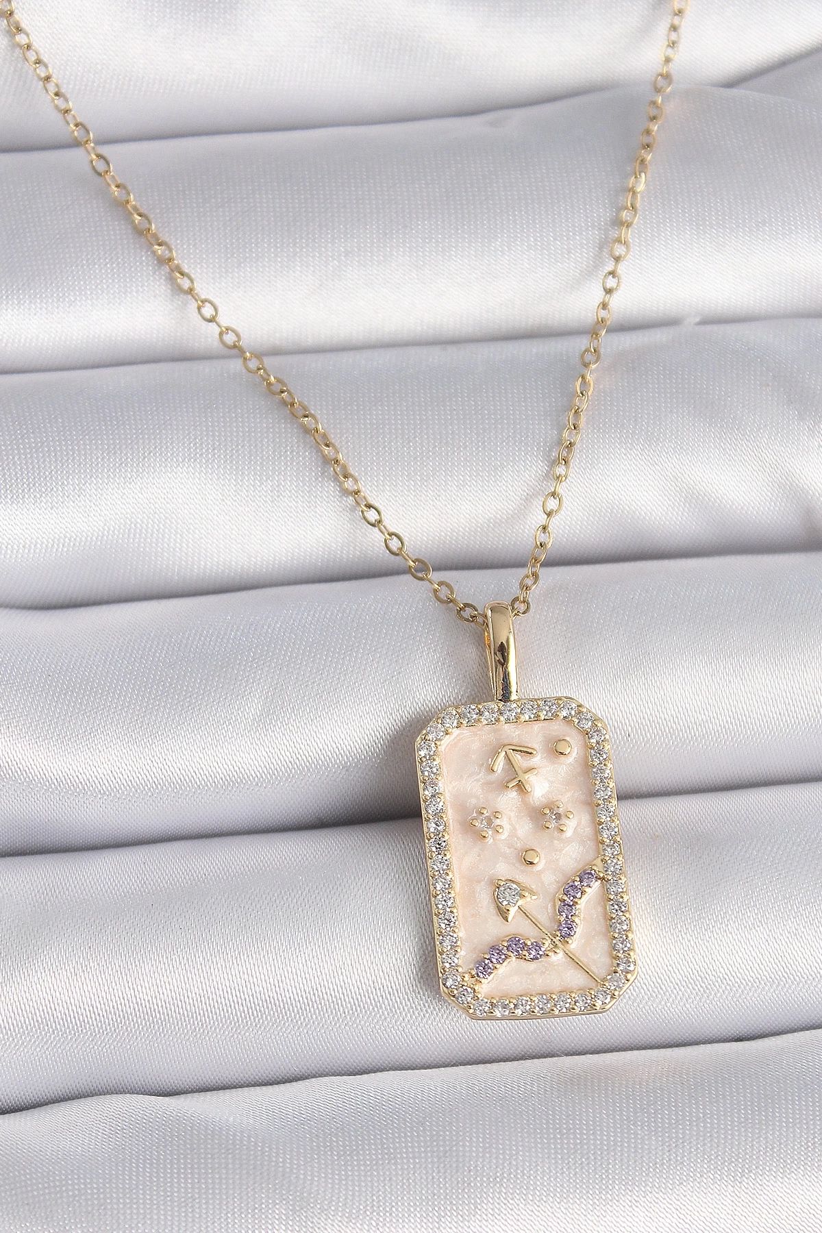 shopwave 316L Çelik Gold Renk Zincir Yay Burcu Zirkon Taşlı Kadın Kolye