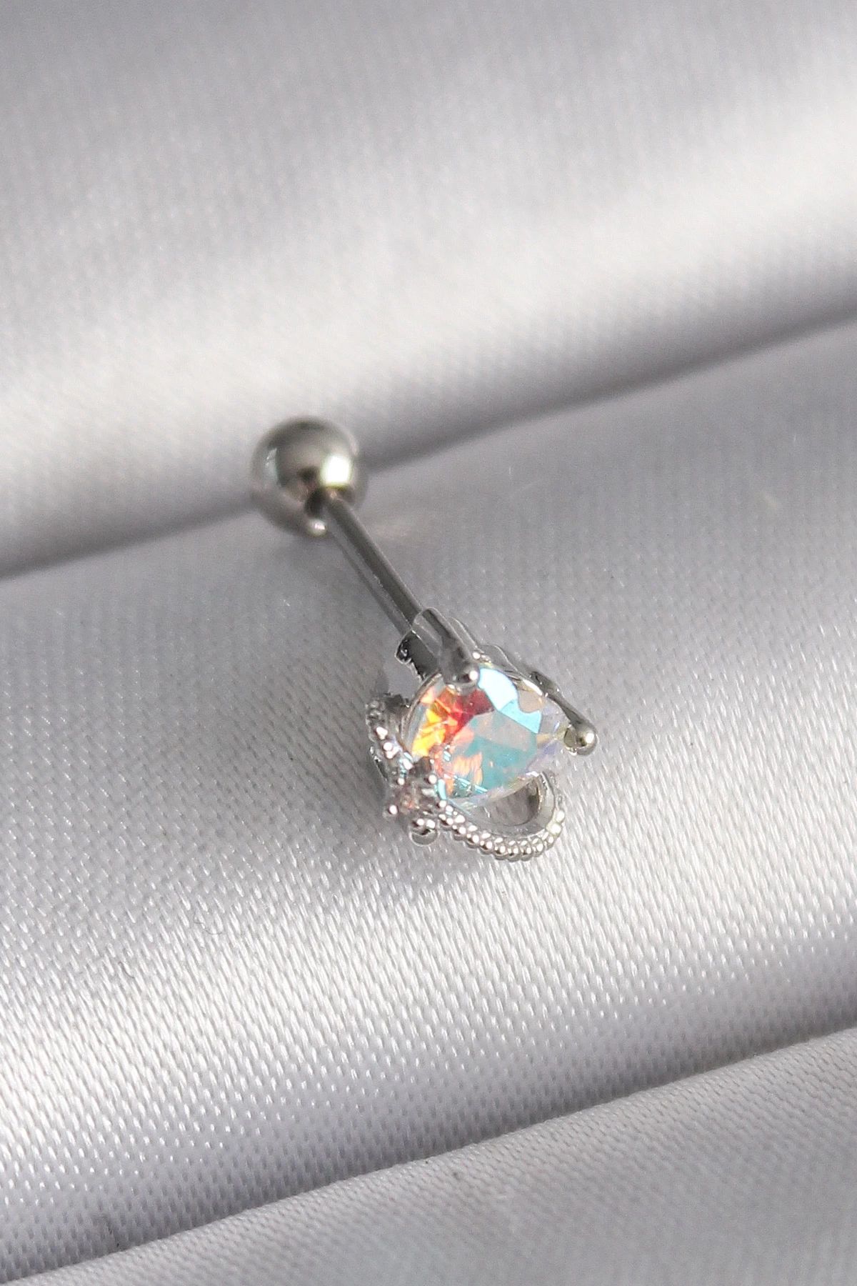 shopwave 316L Çelik Gümüş Renk Zirkon Taşlı Kalp Tragus Piercing