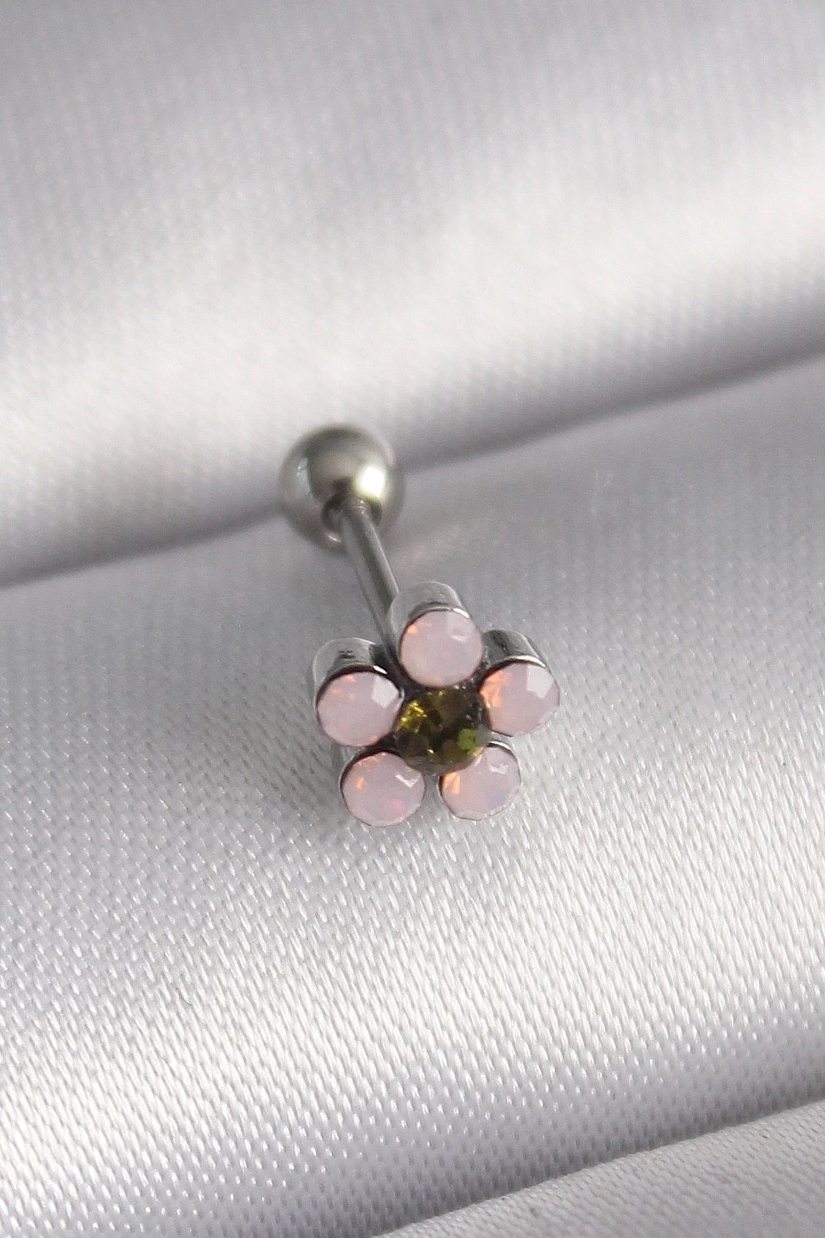 shopwave 316L Çelik Gümüş Renk Zirkon Taşlı Çiçek Tragus Piercing