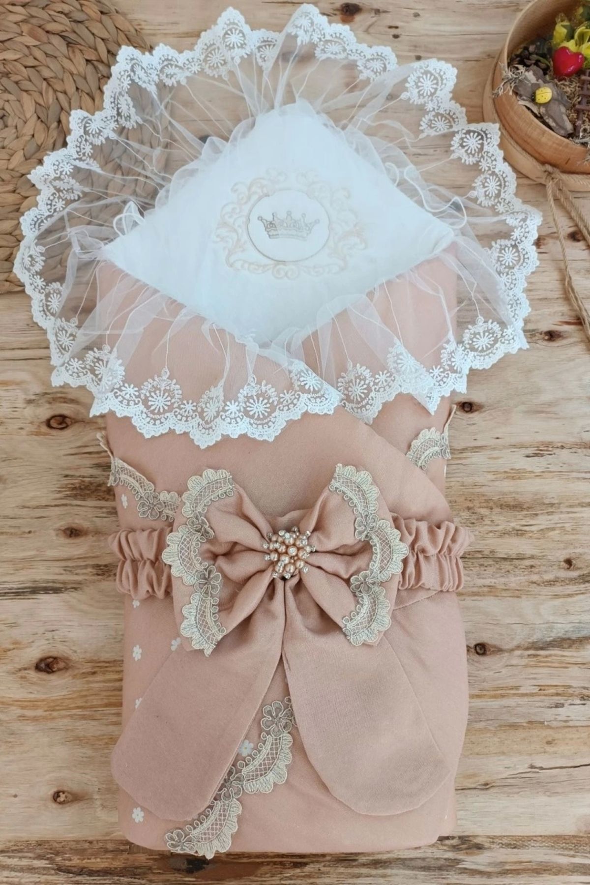 shopwave Yenidoğan Pamuk Papatya Desenli Trilüks Unisex Kundak Bebek Battaniyesi