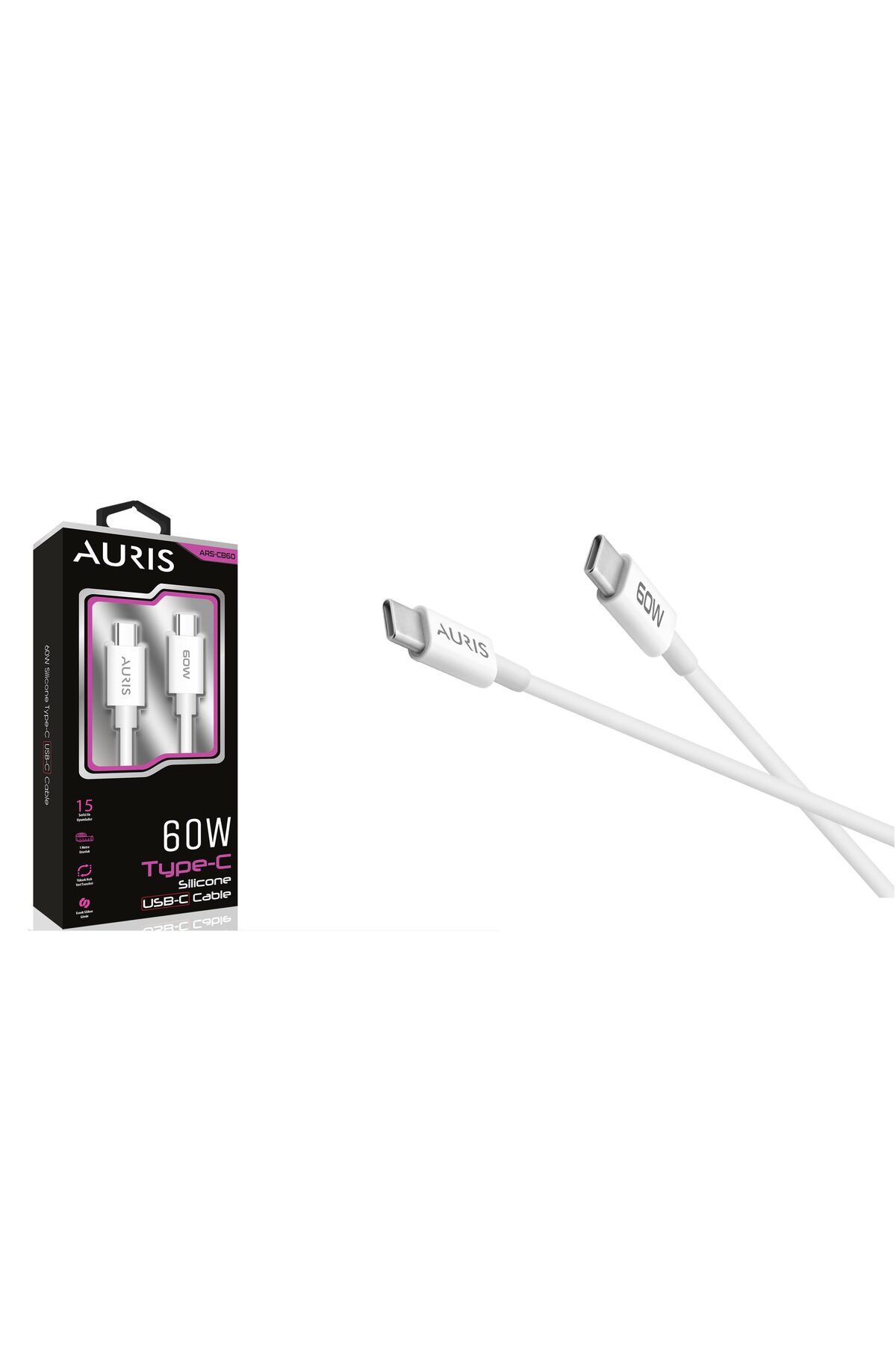 Auris CB60 60W Usb-C Type-c Silikon 1 metre Şarj Kablo 15 Serisi İle Uyumlu