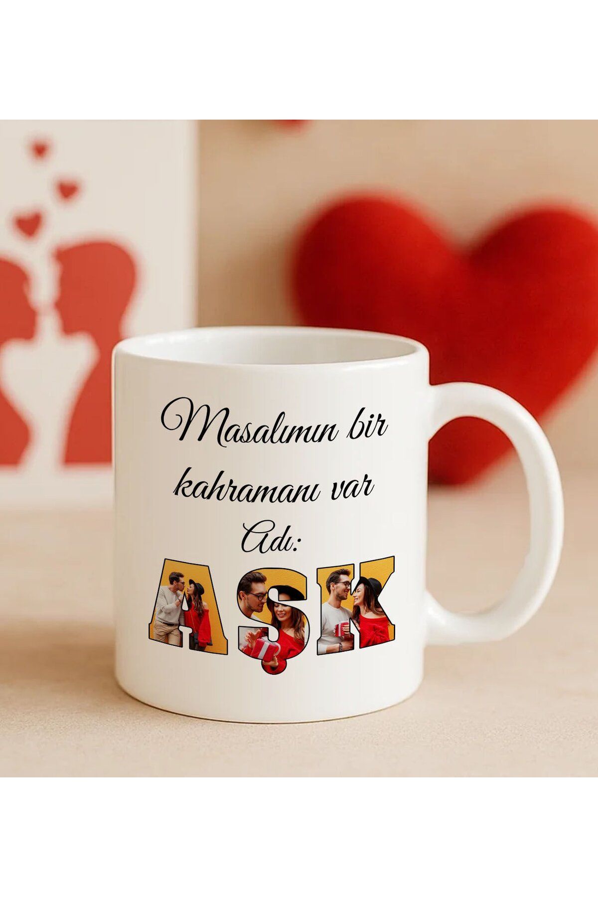 Bk Gift Kişiye Özel Fotoğraflı Aşk Tasarımlı Beyaz Kupa Bardak-4, Arkadaşa Hediye, Sevgiliye Hediye,