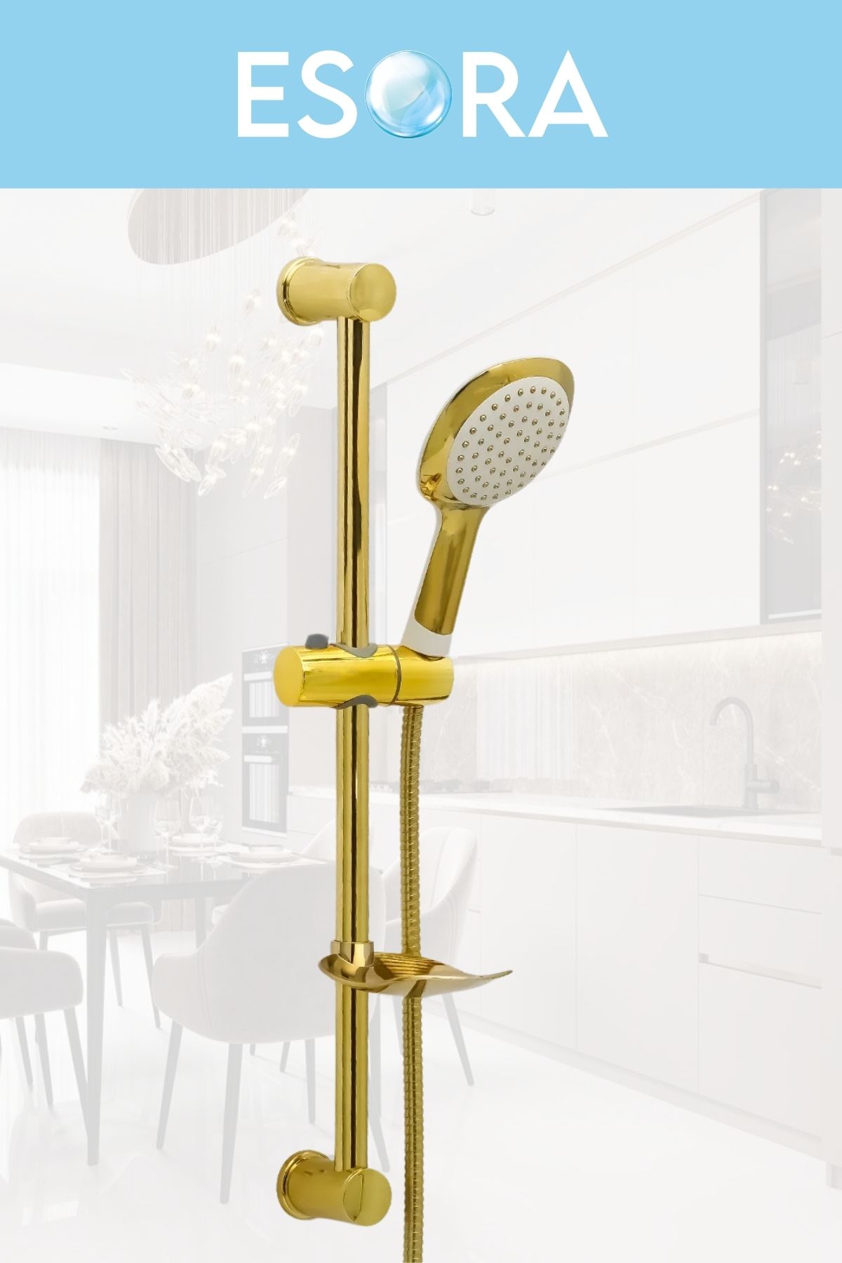 ESORA Sürgülü Duş Seti Gold Renk Banyo Duş Takımı Altın Duş Başlığı Spiral Sürgülü Robot Duş Seti