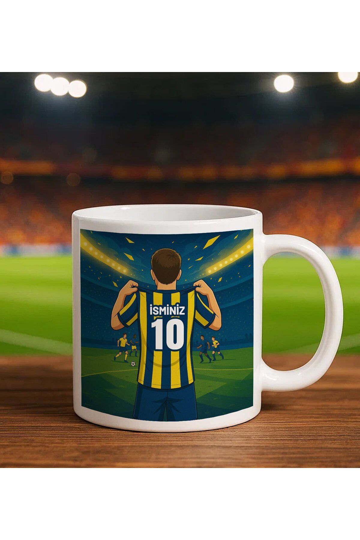 Bk Gift Kişiye Özel Sarı-Lacivert Forma Tasarımlı Beyaz Kupa Bardak, Arkadaşa Hediye, Sevgiliye Hedi