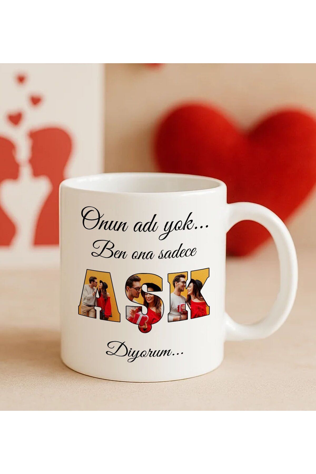 Bk Gift Kişiye Özel Fotoğraflı Aşk Tasarımlı Beyaz Kupa Bardak-1, Arkadaşa Hediye, Sevgiliye Hediye,