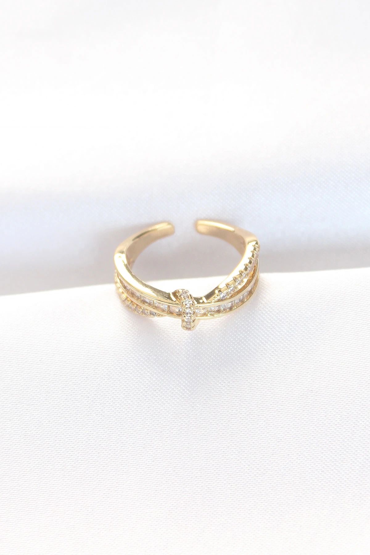 shopwave Kıvrım Model Gold Renk Zirkon Taşlı Ayarlanabilir Yüzük