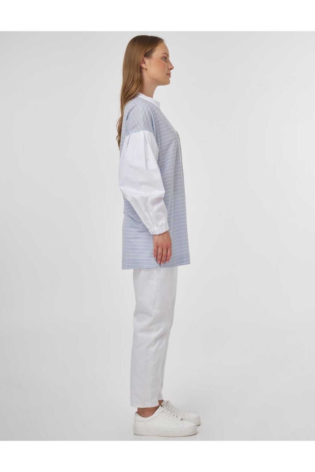 Kayra-Slogan Line Pattern Tunic Light Blue 6