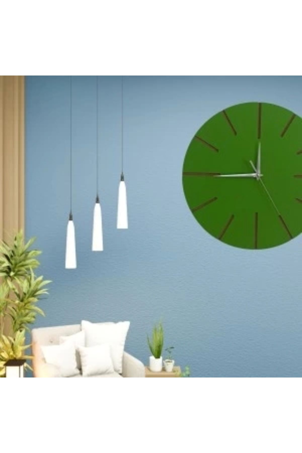 shopwave Ahşap Minimal Dekoratif Duvar Saati - 33x33 cm Yeşil