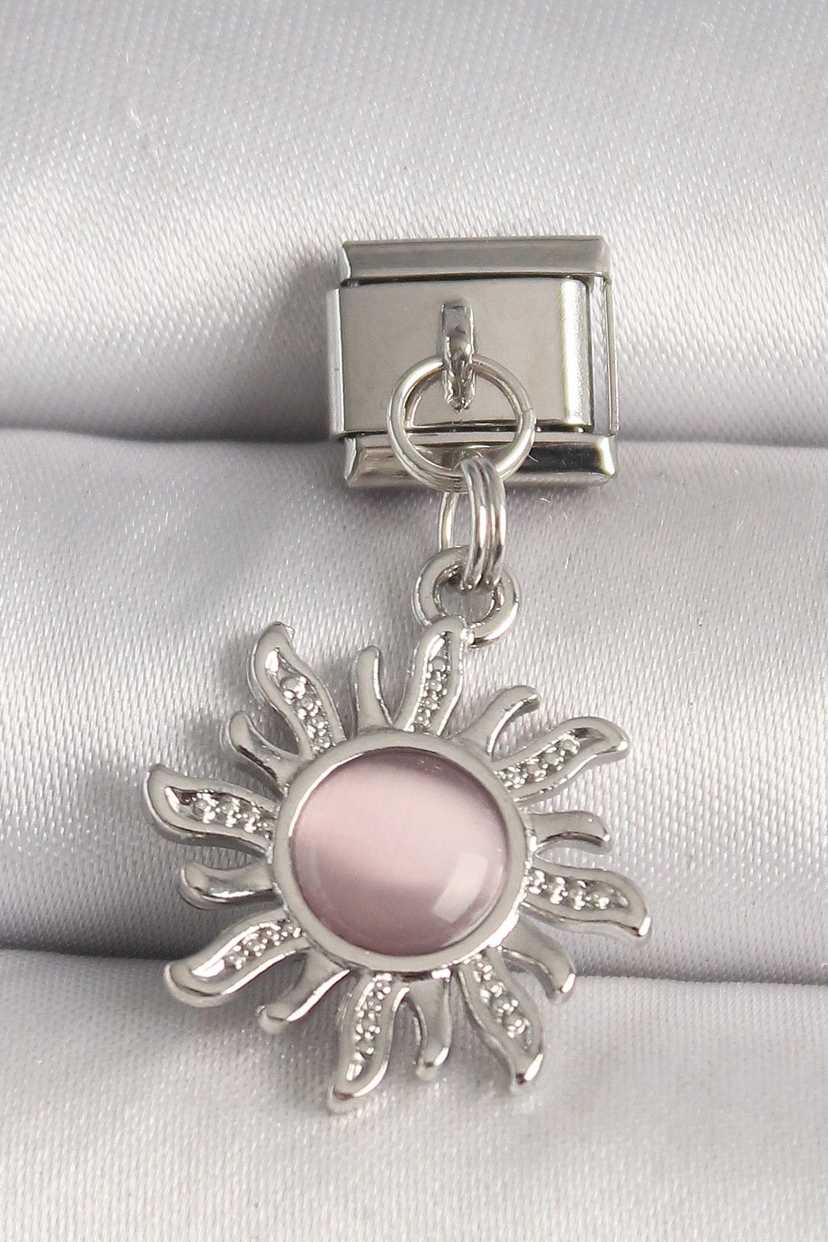 shopwave 316L Çelik Gümüş Renk Pembe Mineli Güneş Model Nomination Charm