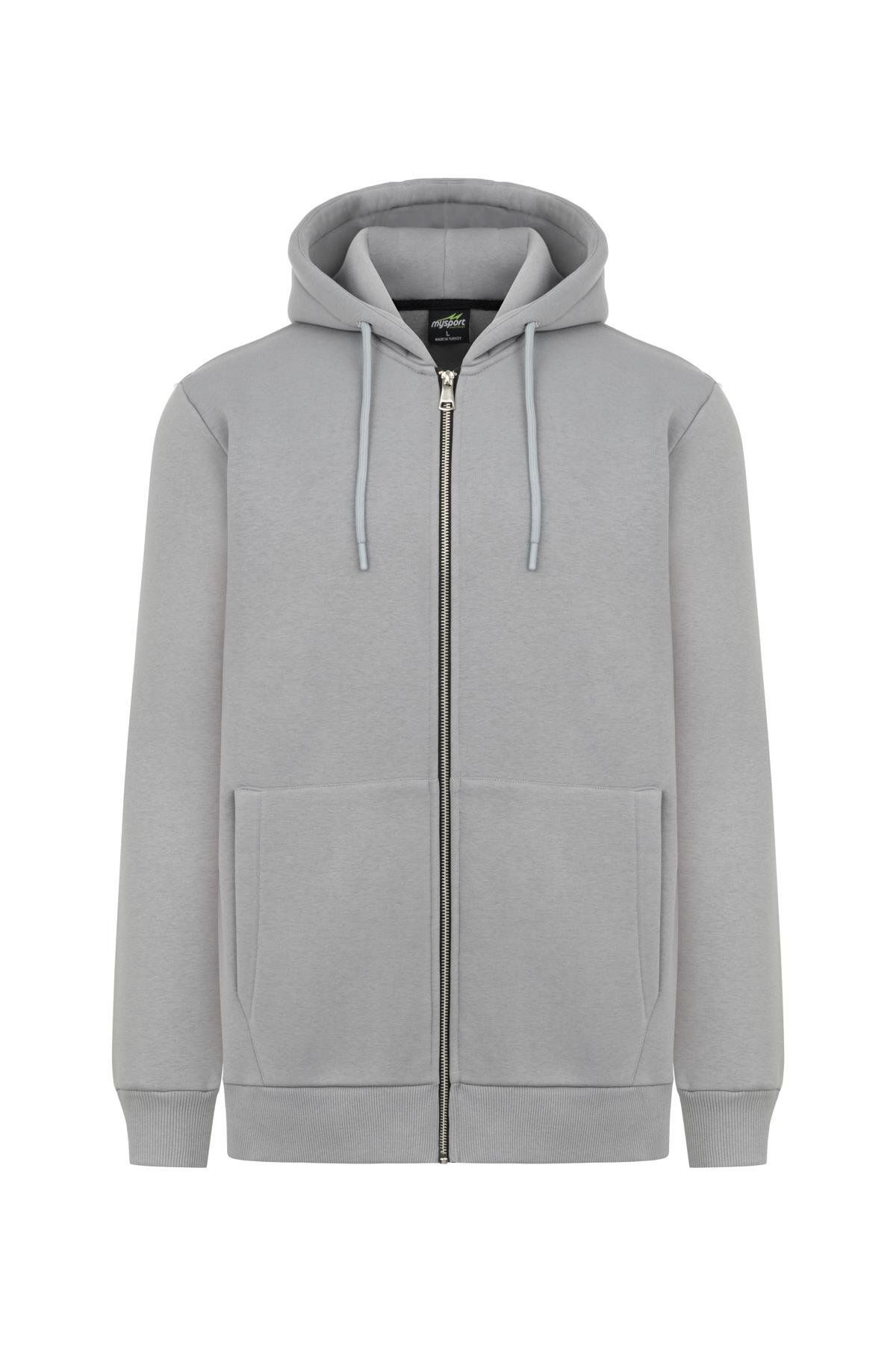 MYSPORT MY SPORT 5018 Erkek Yumuşacık Kapüşonlu Organik Pamuk Kanguru Cepli Açık Gri Sweatshirt