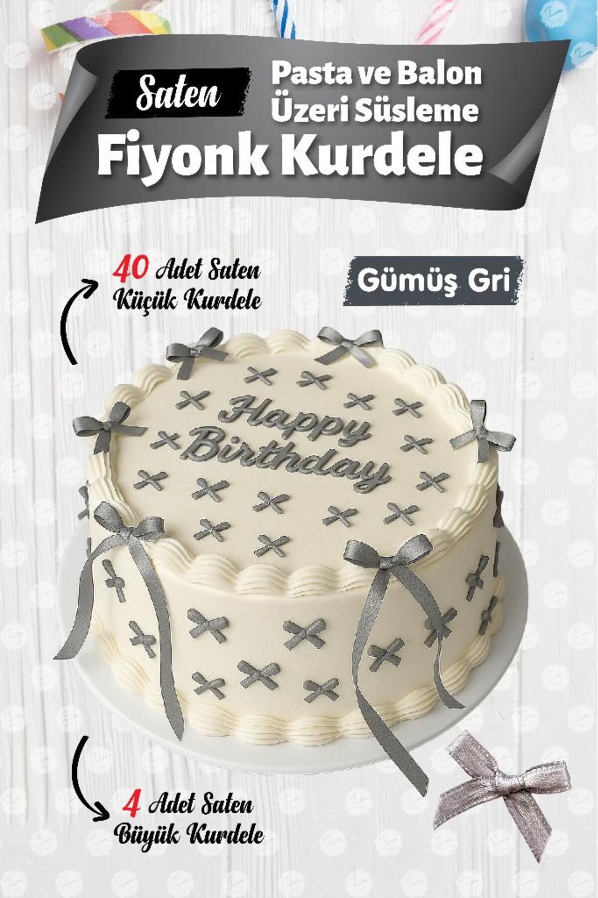 t tuğset etiket Pasta Balon Üzeri Fiyonk Kurdele 4 adet büyük kurdele + 40 adet küçük kurdele-T1436-