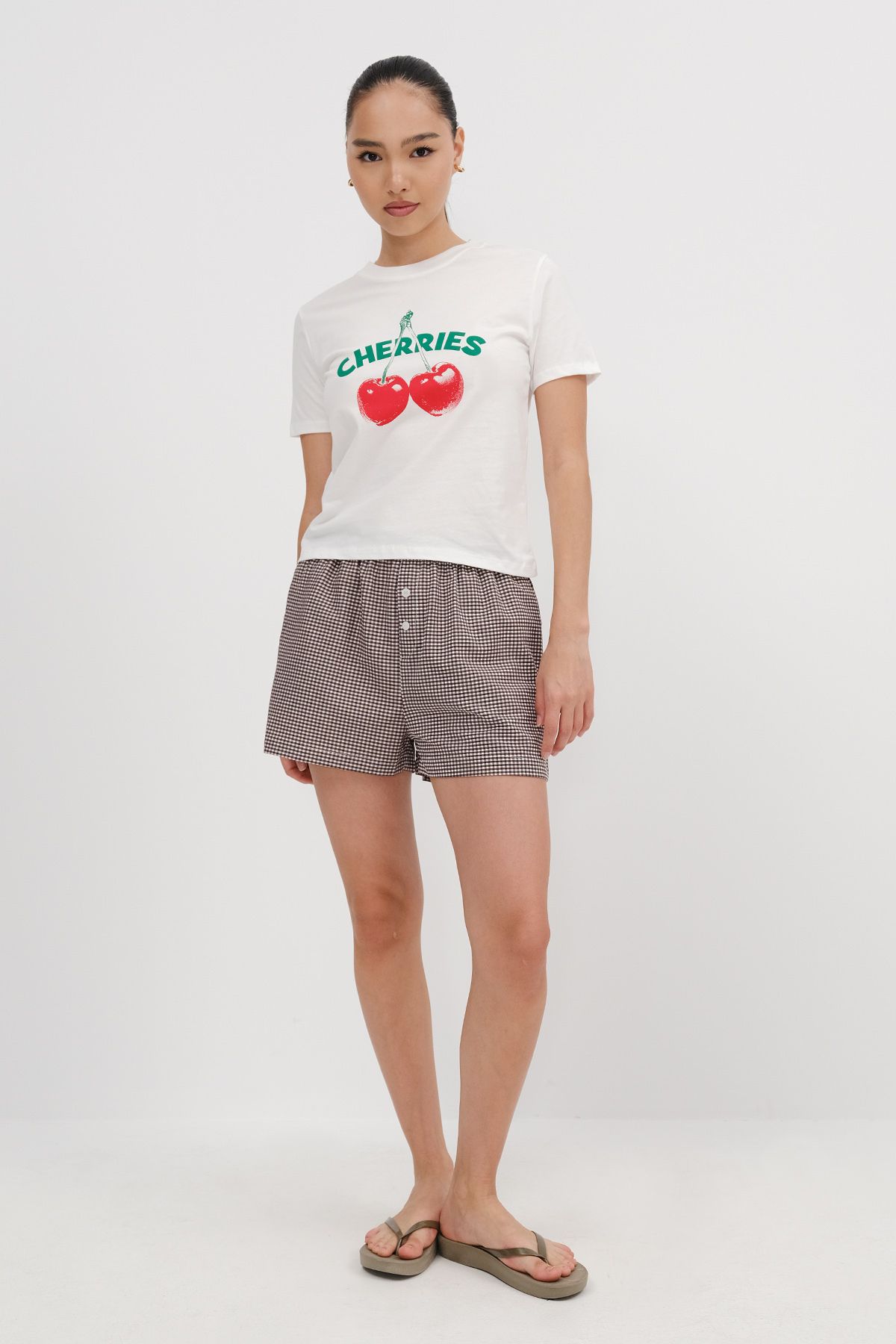 Addax-Gingham Patterned Shorts Ş17389 1