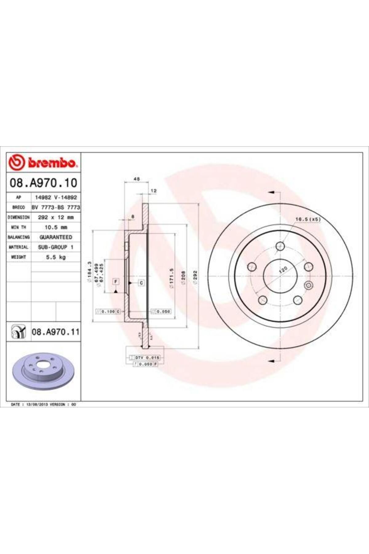 Universal ARKA FREN AYNASI INSIGNIA A 08 SAAB 9-5 YS3G 10 16 JANT 292x12x5DL DOLU