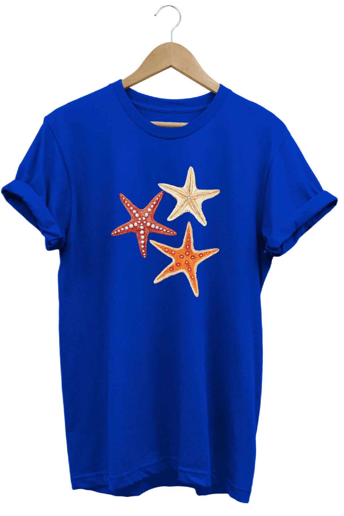 onsrawear Şık Deniz Yıldızı Tasarım Baskılı Yazlık Unisex %100 Pamuk Basic T-shirt