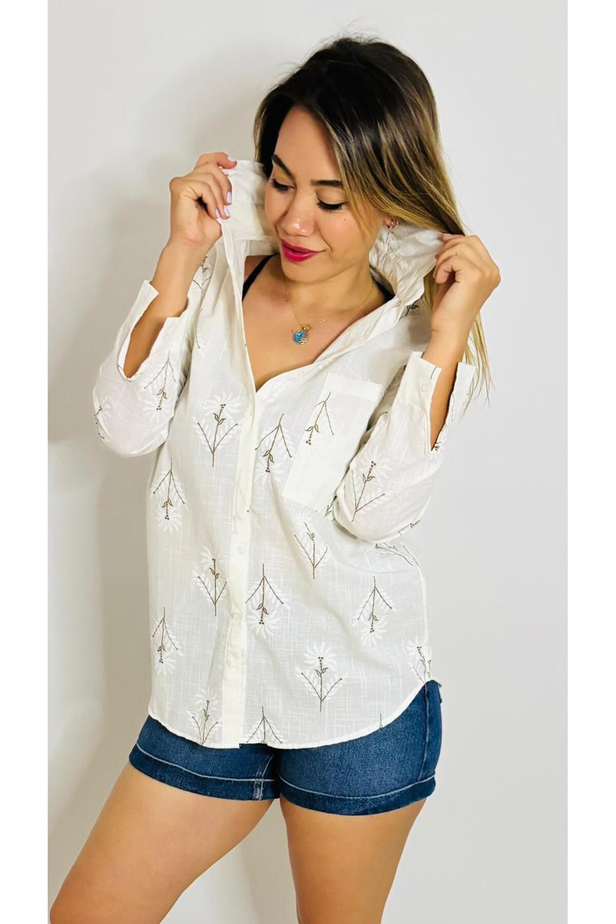 HT Boutique Desenli Keten Gömlek