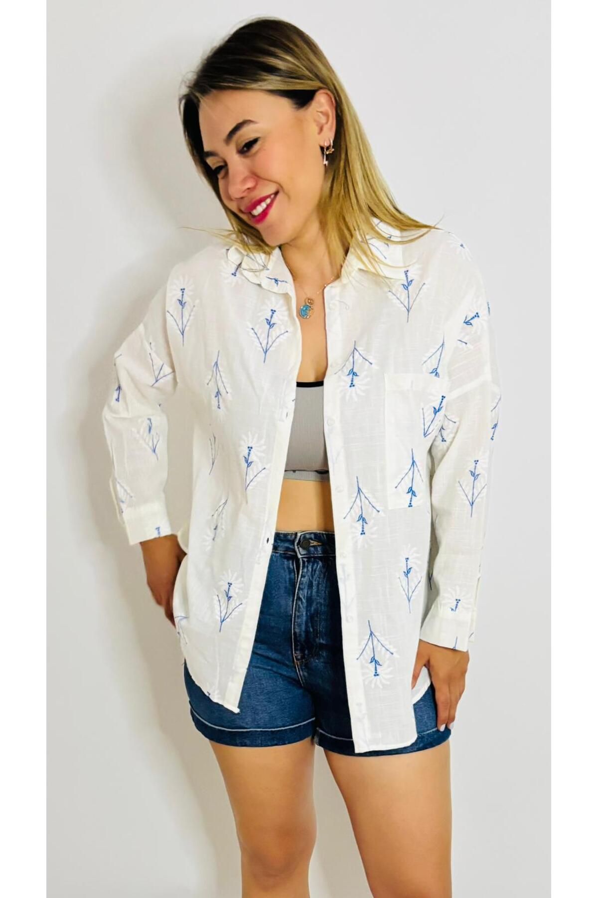 HT Boutique Desenli Keten Gömlek