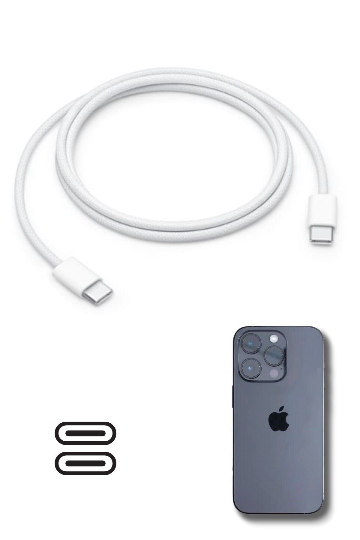 yenitoptan Apple 15/15 Pro Type-C to Type-C Hasır Örgü Hızlı Şarj Kablosu (1m)