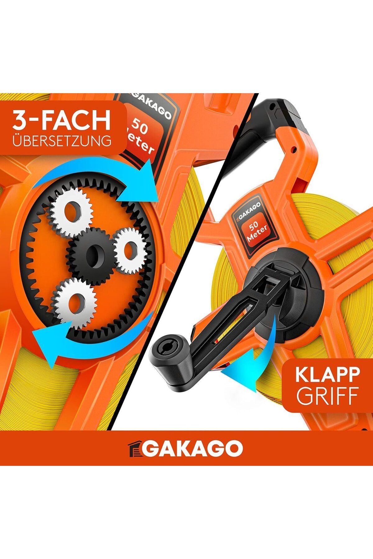 Gakago-Professional Tape Measure, 50m - Measuring Tape With 3:1 Quick Winding System 7