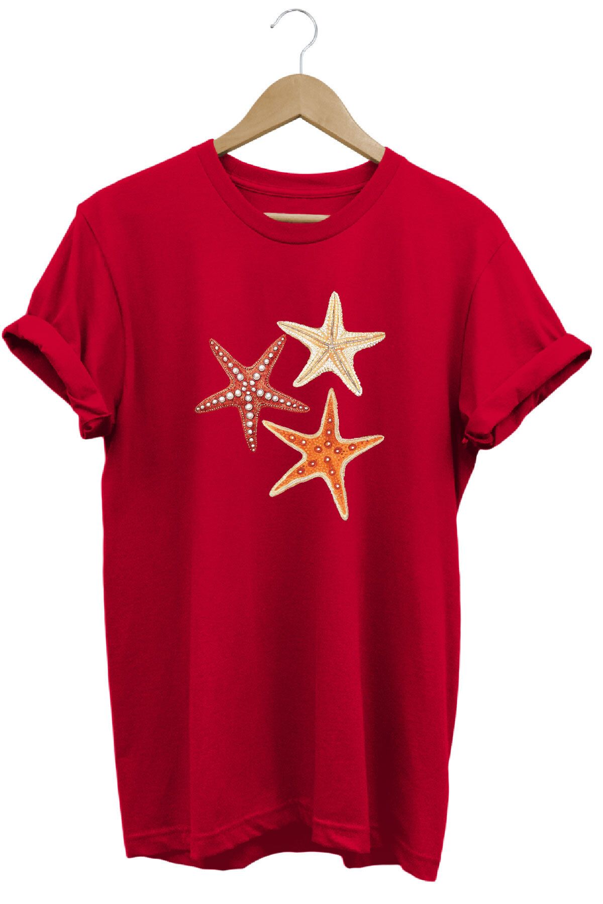 onsrawear Şık Deniz Yıldızı Tasarım Baskılı Yazlık Unisex %100 Pamuk Basic T-shirt