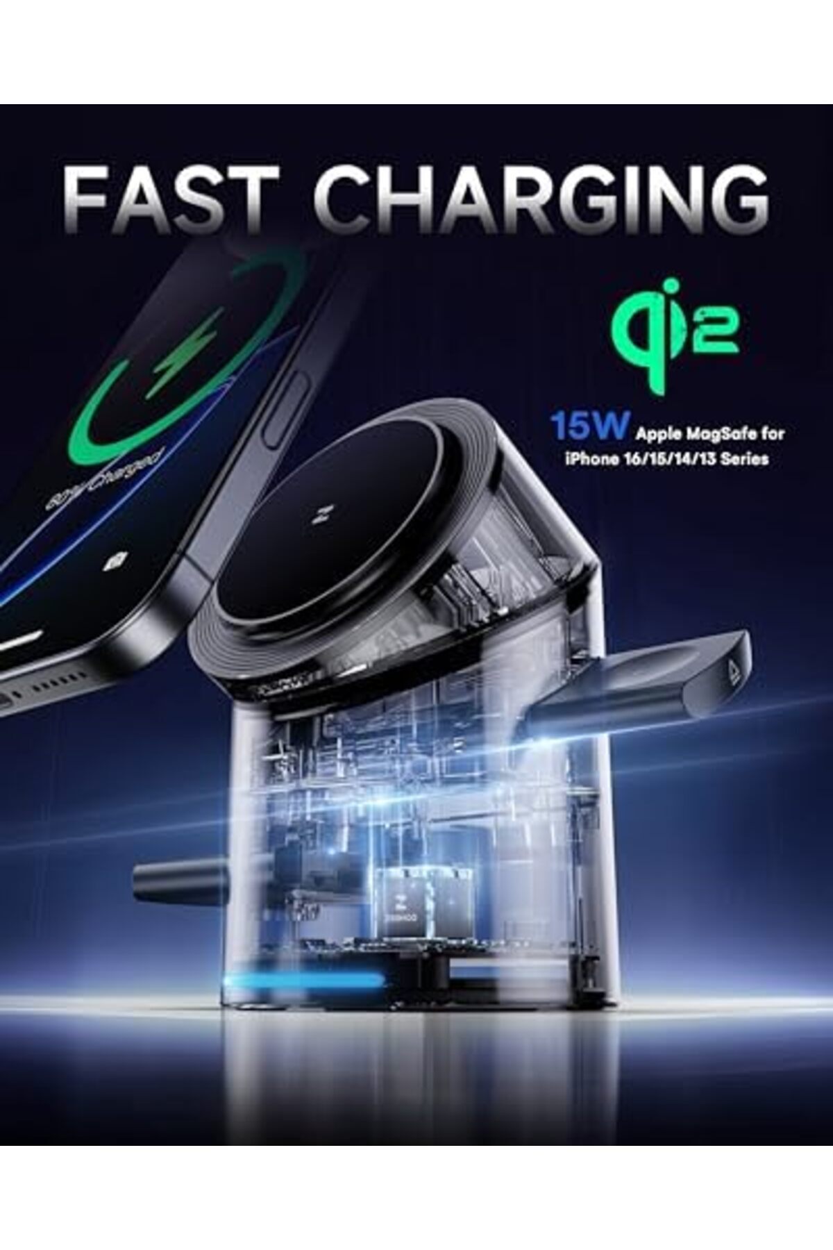 genernic-ZEEHOO 3 in 1 Wireless Charging Station, Auto-Rotating Magsafe Charger Stand for Multiple Devices, Q 4