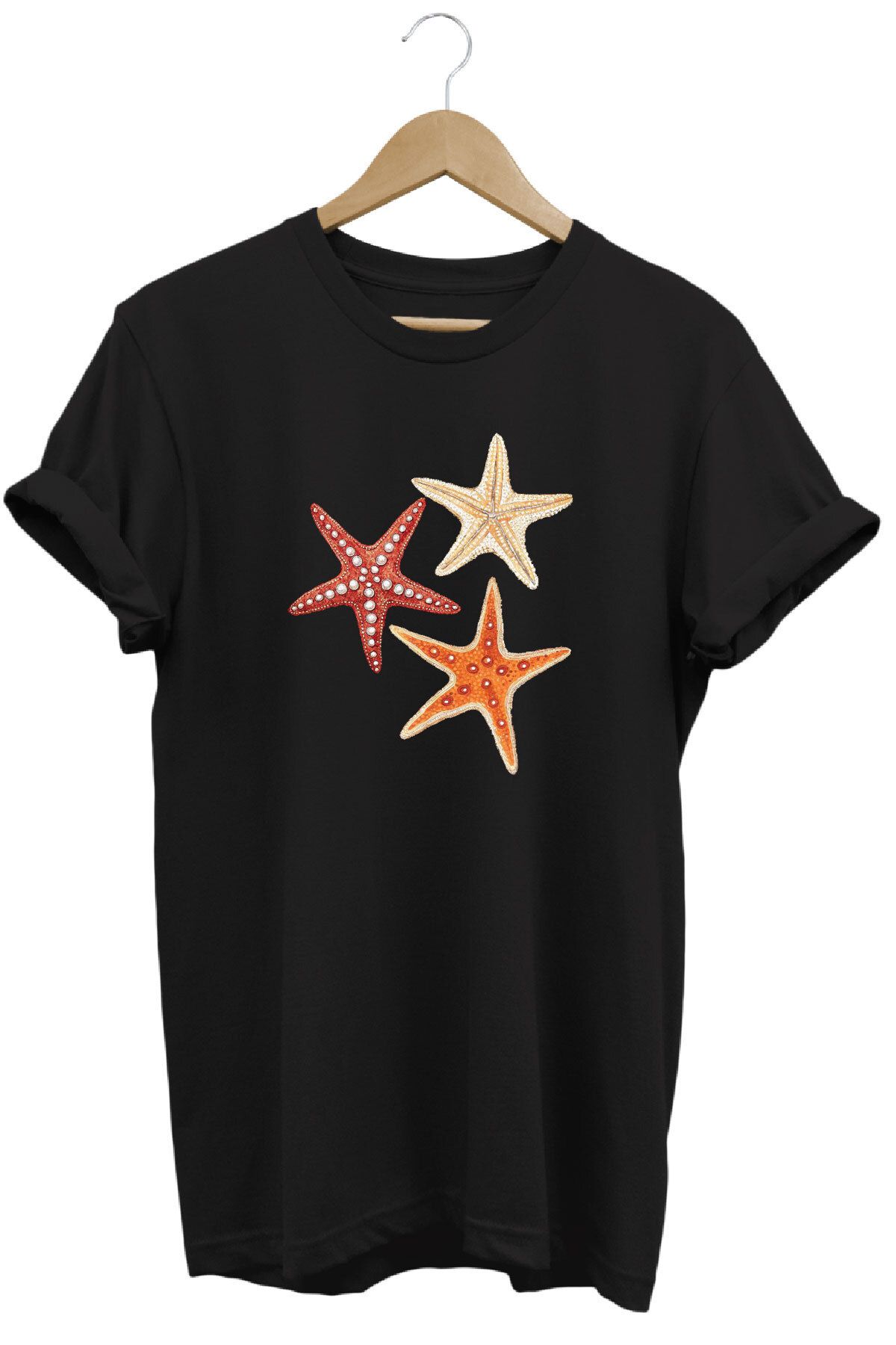 onsrawear Şık Deniz Yıldızı Tasarım Baskılı Yazlık Unisex %100 Pamuk Basic T-shirt