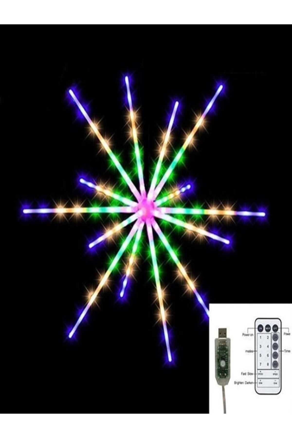 Elioure Usb Kablolu Kumandalı XL Sarkıt 3D Yıldız Led Çardak Bahçe Süsleme Ledi Dekoratif Yılbaşı Parti Ledi