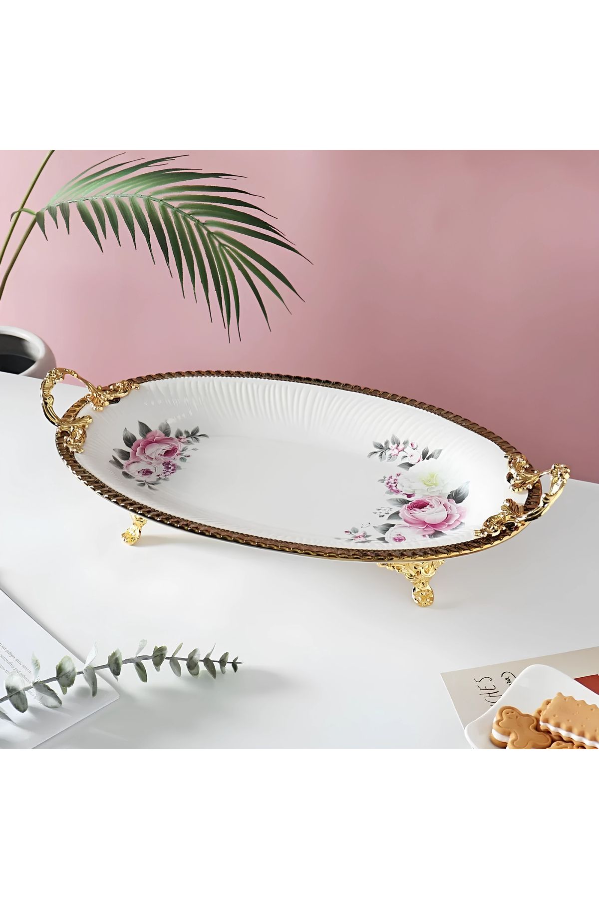 Zuccara Maison Oval Altın Detaylı Porselen Servis Tabağı