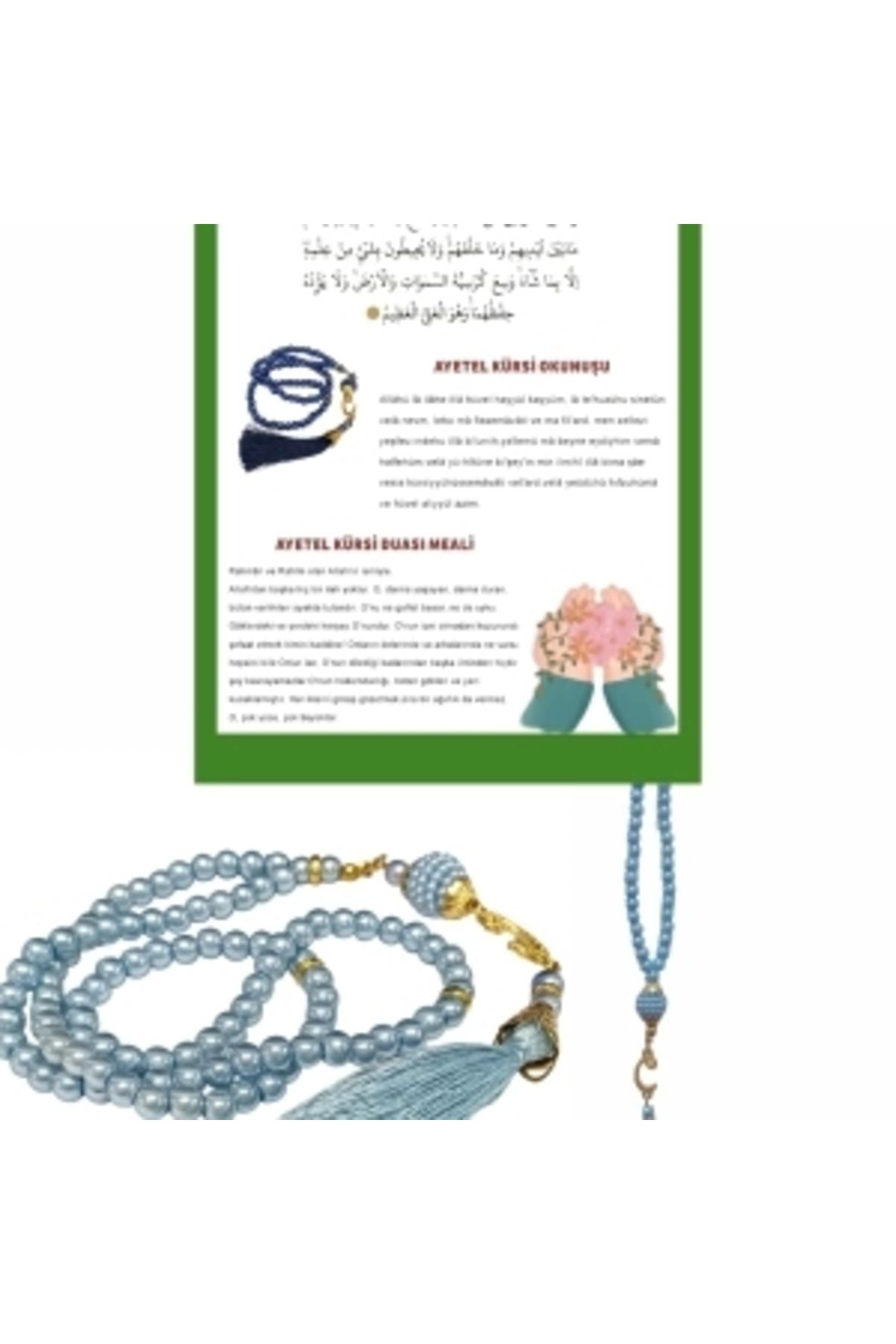 shopwave Namaz Tesbihi Vavlı 99'lu Cam İncili Ayet-el Kürsi Dua Kartı ile Mavi Renk Hediyelik