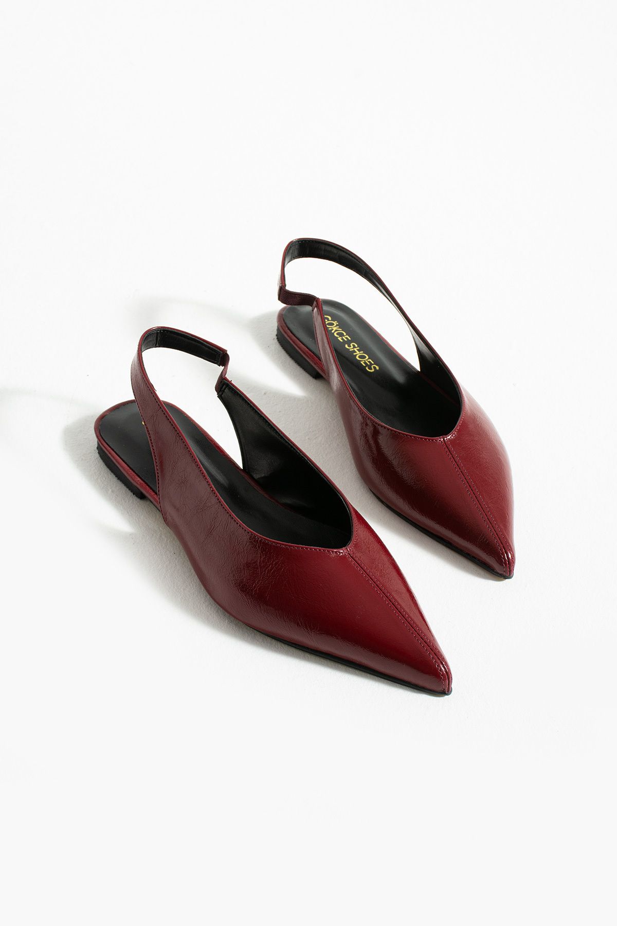 Gökçe Shoes Yanna Bordo Desenli Rugan Sade Arkası Lastikli Kadın Babet Ayakkabı