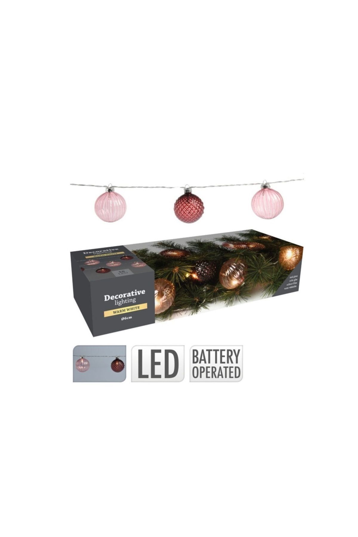 Elioure Yeni Yılbaşı Süsü Pil Led li 10 Cam Top 1,8 m