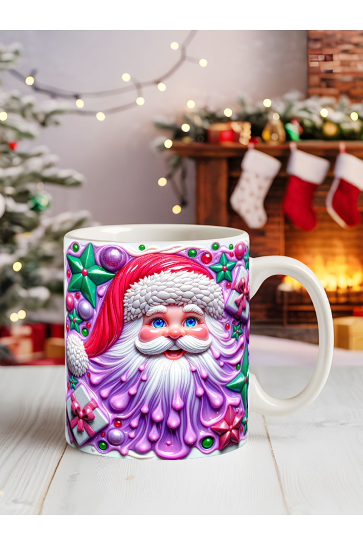 Elioure Noel Baba - Yılbaşı Kabartma Desen Baskılı Kupa Bardak