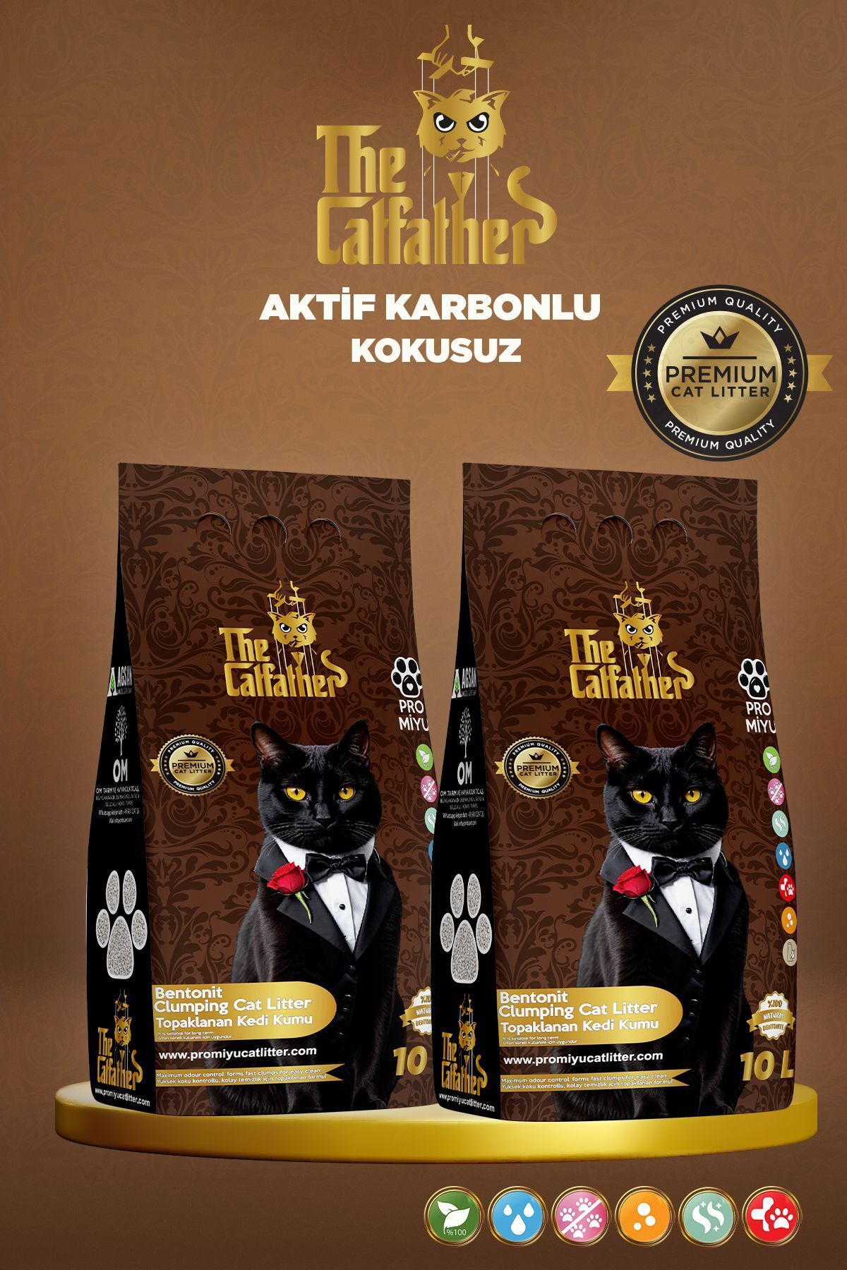 Elioure 2x10 Litre Natural Aktif Karbonlu Kokusuz Standart Bentonit Premium Cat Litter Tozsuz Ve Topaklanan
