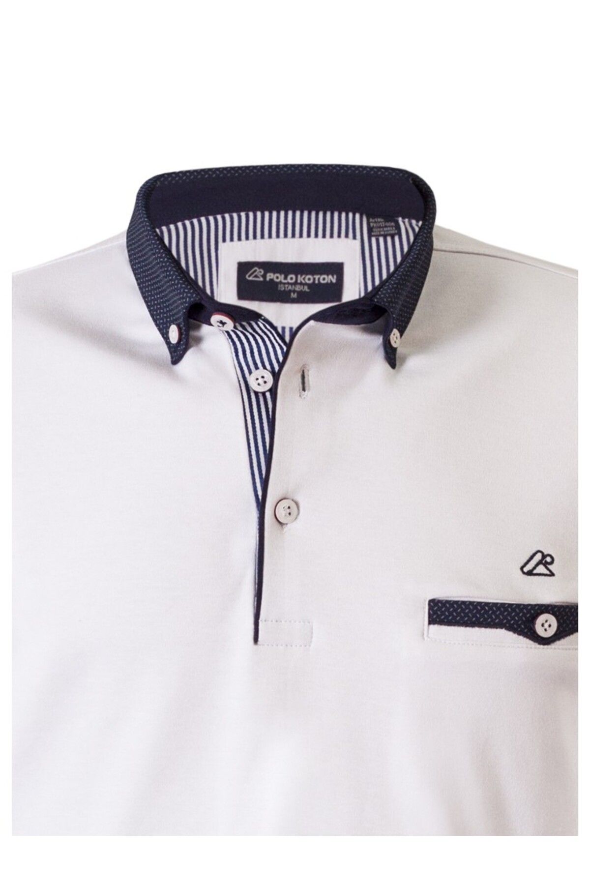 MODA %100 Pamuk Beyaz Polo Yaka Cepli Kısa Kol Erkek T-Shirt – Şerit Detaylı Yazlık Tasarım