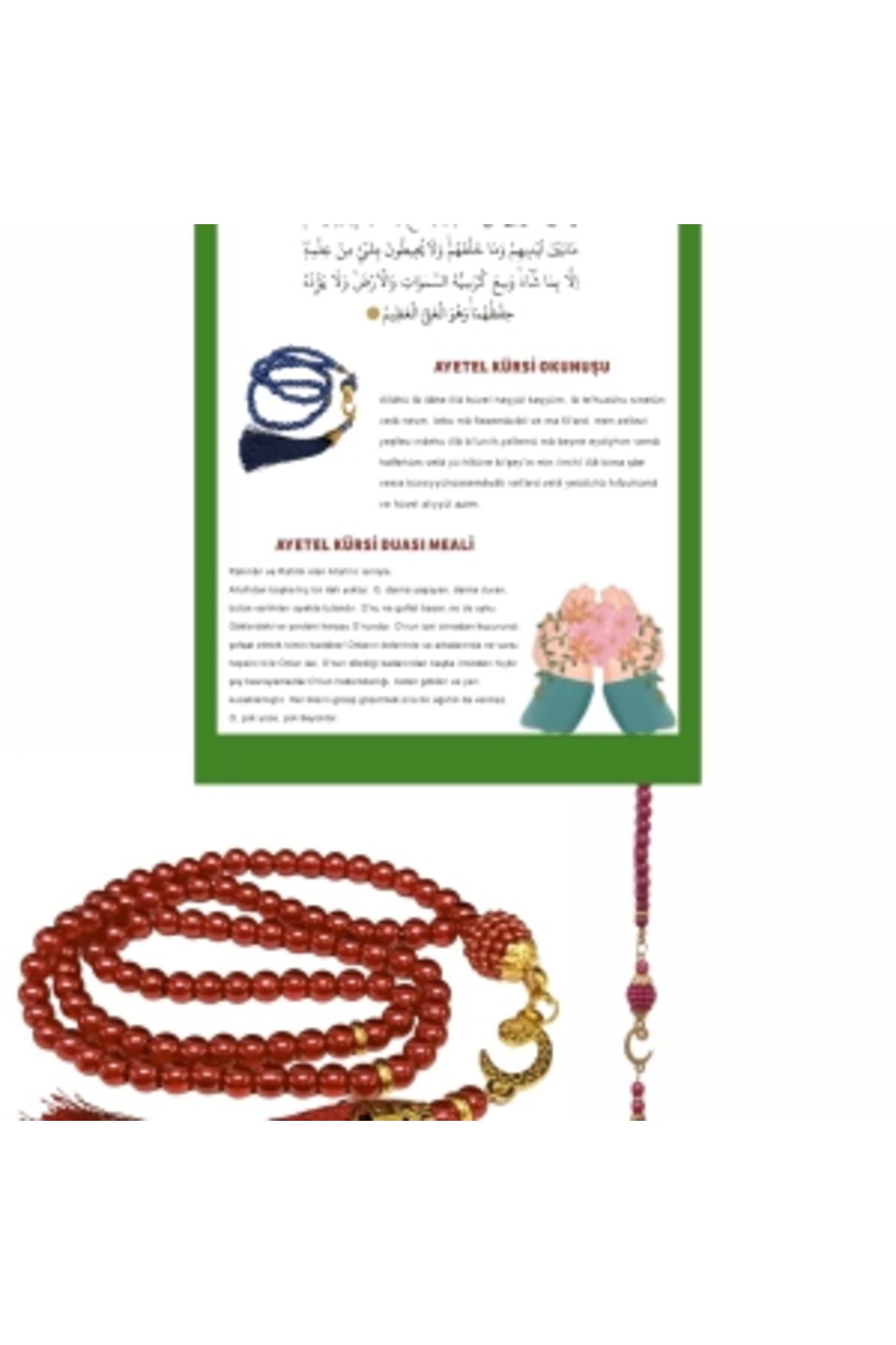 shopwave Namaz Tesbihi Vavlı 99'lu Cam İncili Ayet-el Kürsi Dua Kartı ile Fuşya Renk Hediyelik