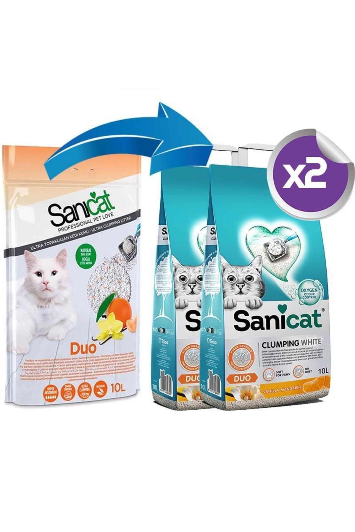 Elioure Duo Vanilya Ve Mandalin Kokulu Doğal Kedi Kumu 2x10lt