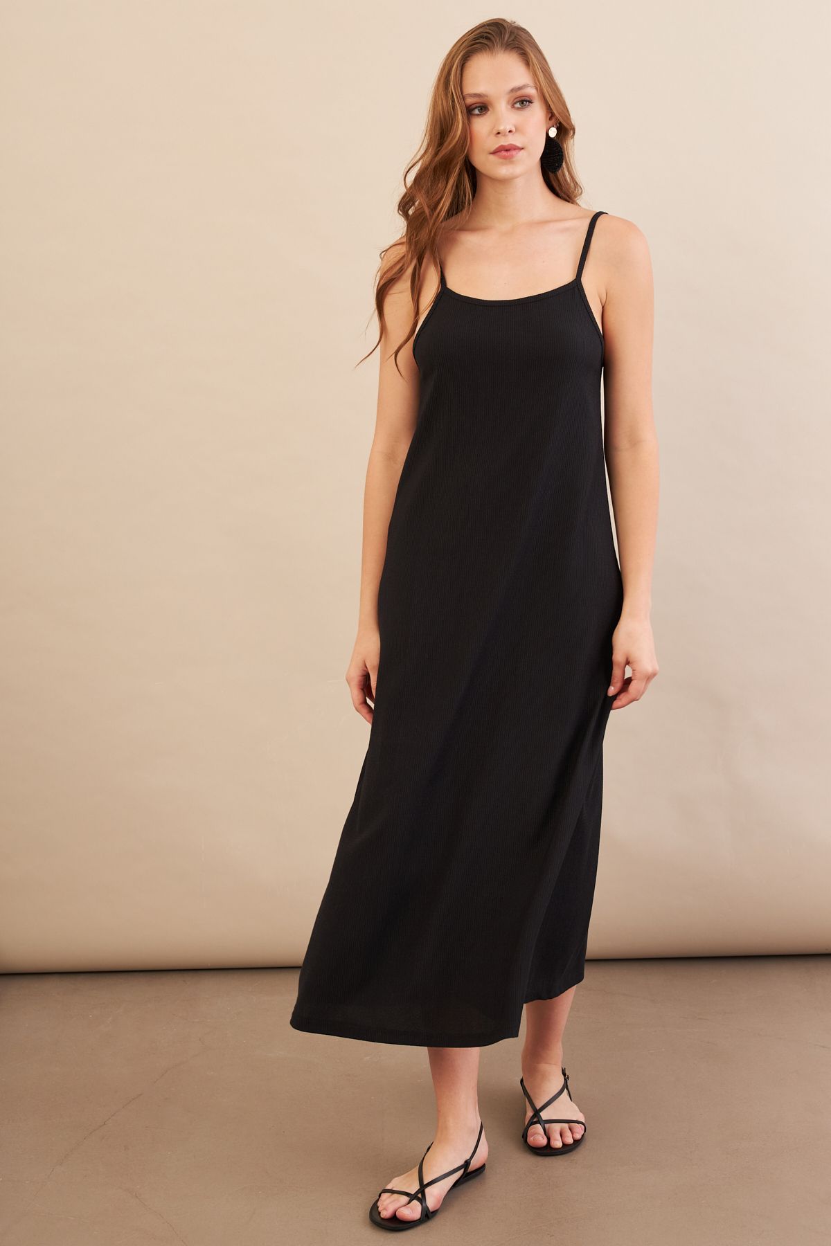 Cool & Sexy Kadın Siyah Ayarlanabilir Askılı Bürümcük Midi Elbise MX9455