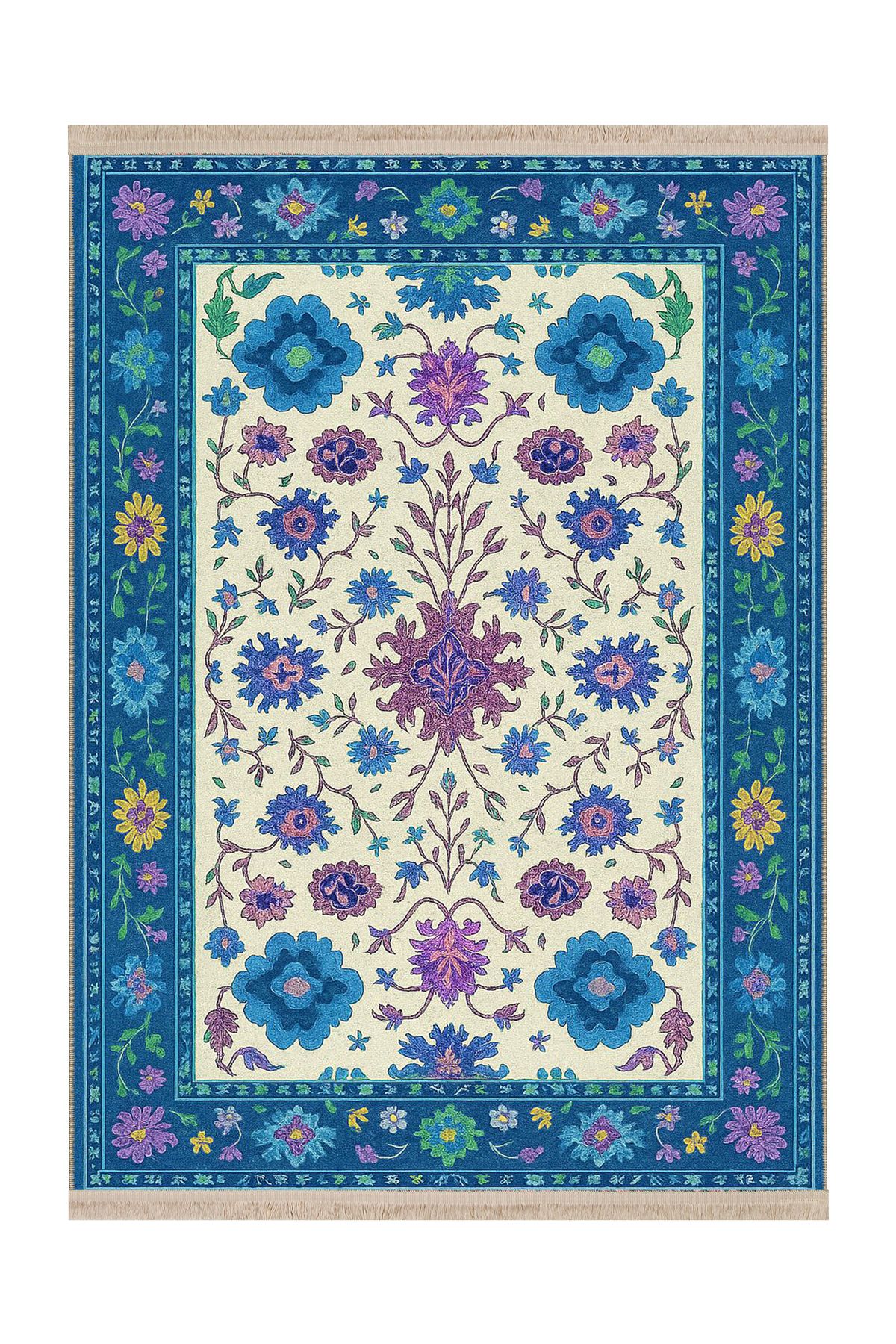 Rugs Modern Halı MOSSO Mavi Temalı Floral Çiçek Motifleri Desenli Dokuma Taban Modern Dekoratif Halı mosso36