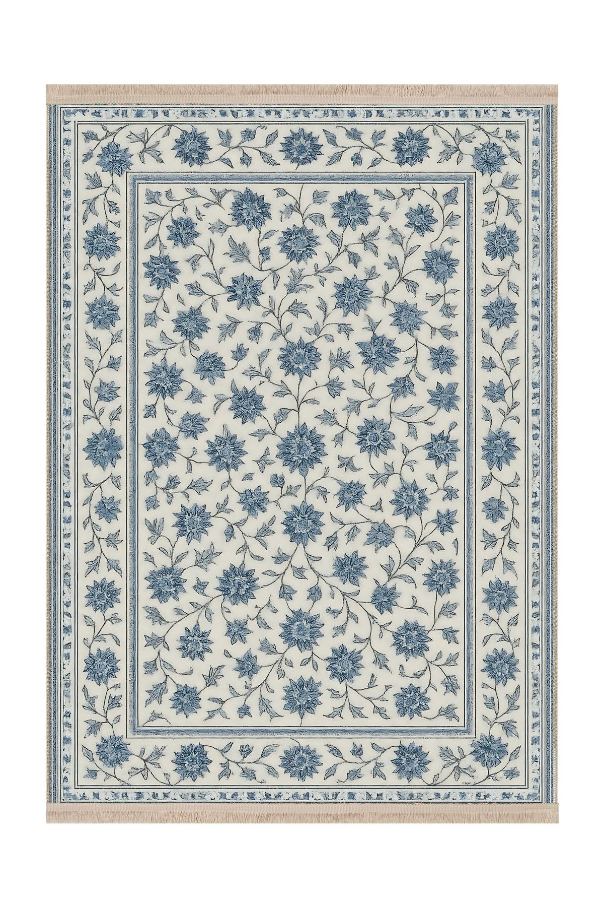 Rugs Modern Halı MOSSO Mavi Gri Çiçekler Temalı Desenli Dokuma Taban Modern Dekoratif Halı mosso37