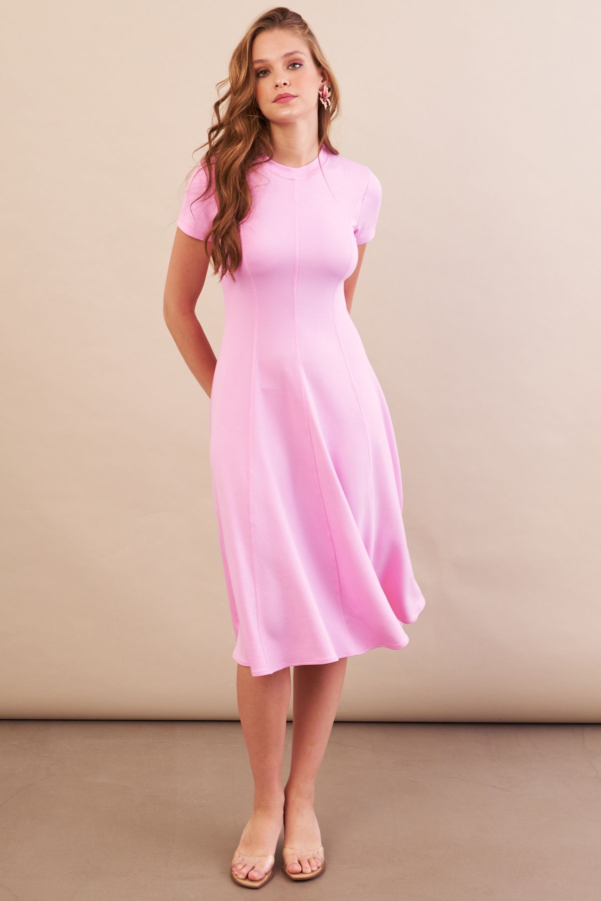 Cool & Sexy Kadın Pembe Midi Çan Elbise DMR461