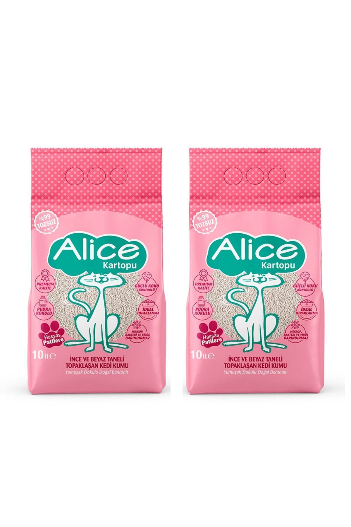 Elioure Kartopu İnce ve Beyaz Taneli Pudra Kokulu Kedi Kumu 2x10 lt.