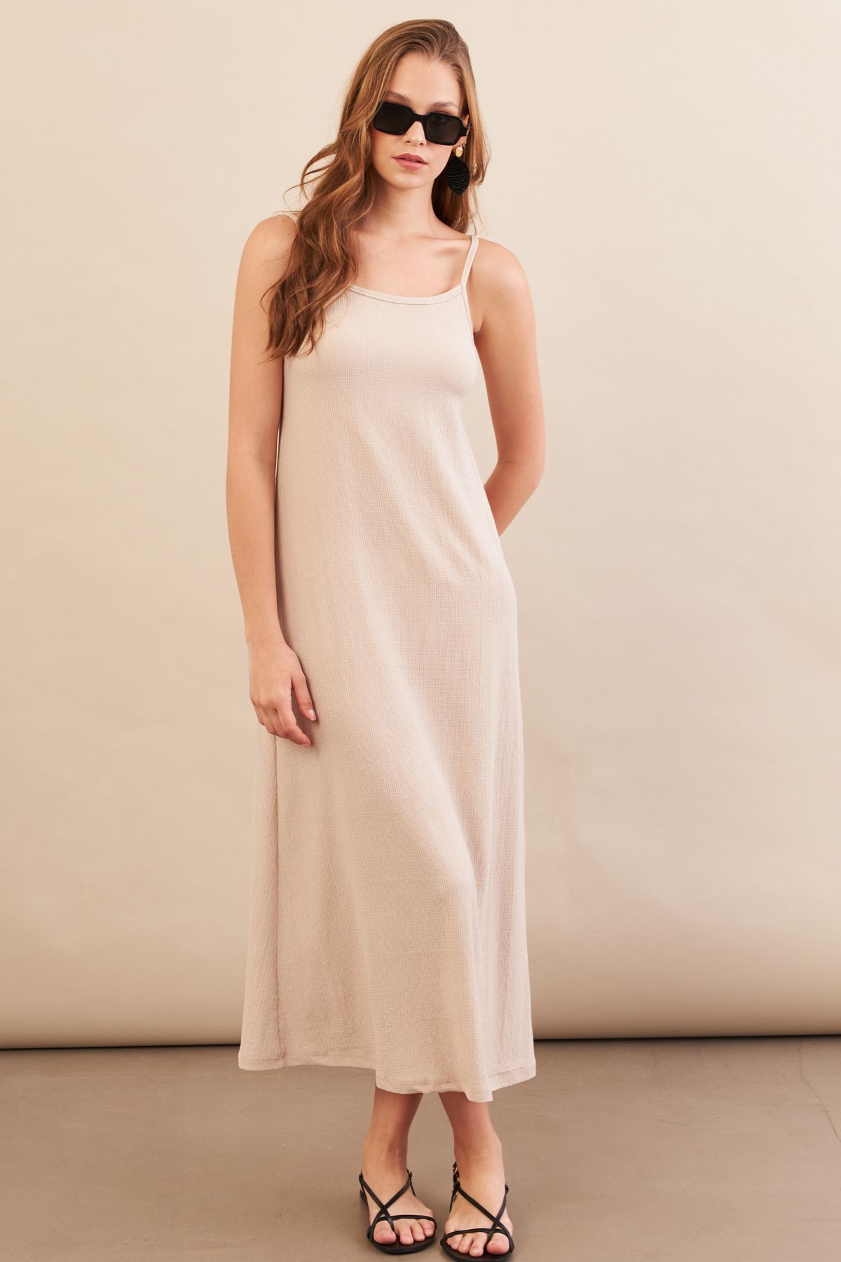 Cool & Sexy Kadın Vanilya Ayarlanabilir Askılı Bürümcük Midi Elbise MX9455