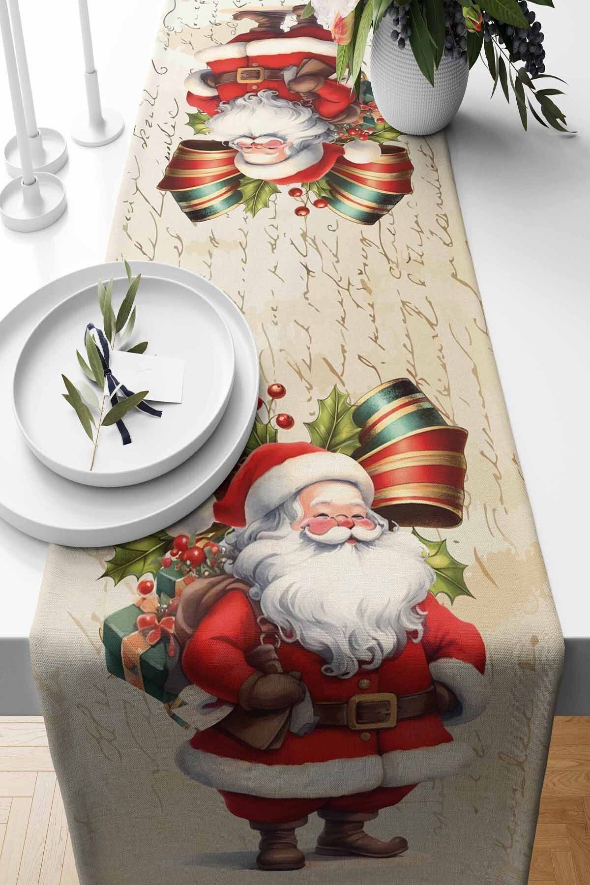 Elioure Runner Retro Christmas Desenli Süet Dokuma 140*40 Cm - Yılbaşı - Noel