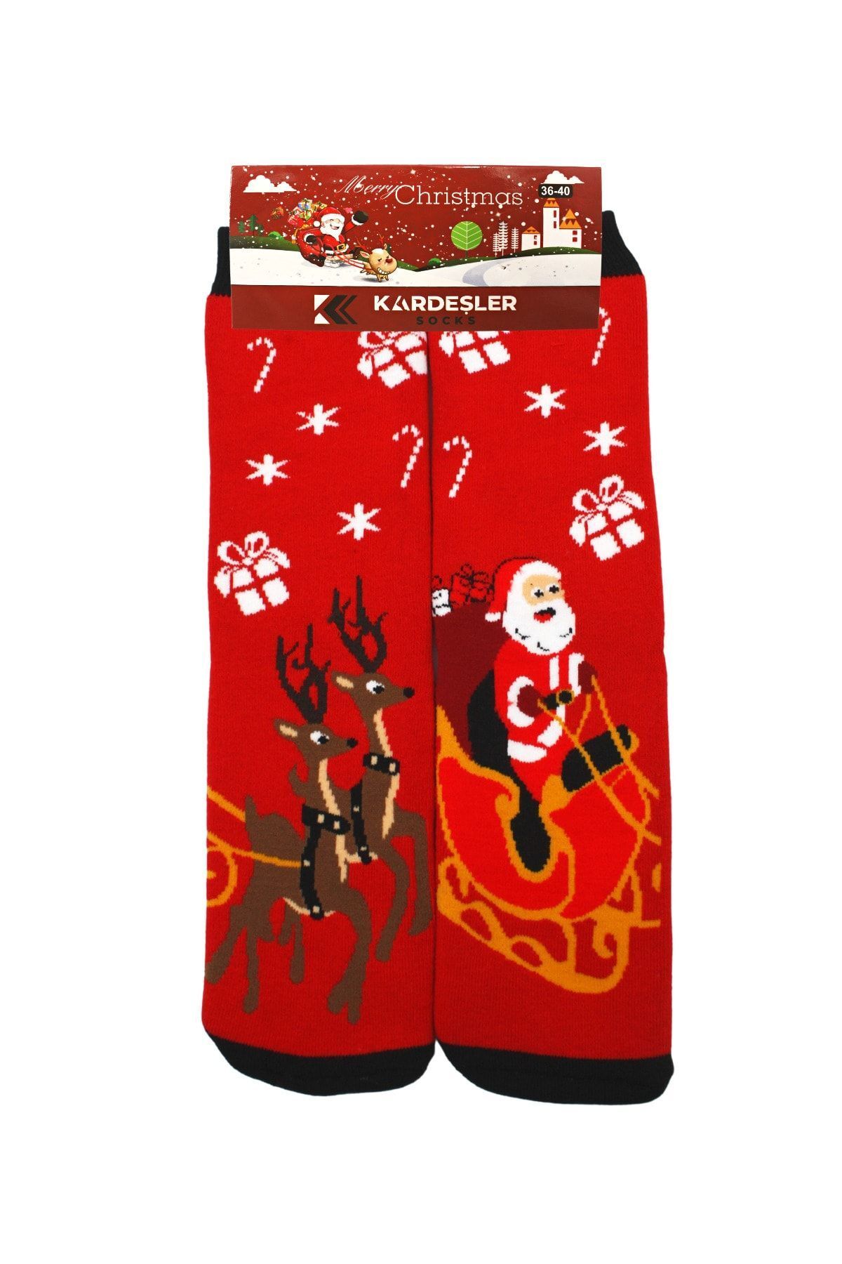 Elioure Yılbaşı Noel Christmas Renkli Desenli Soket Havlu Çorap