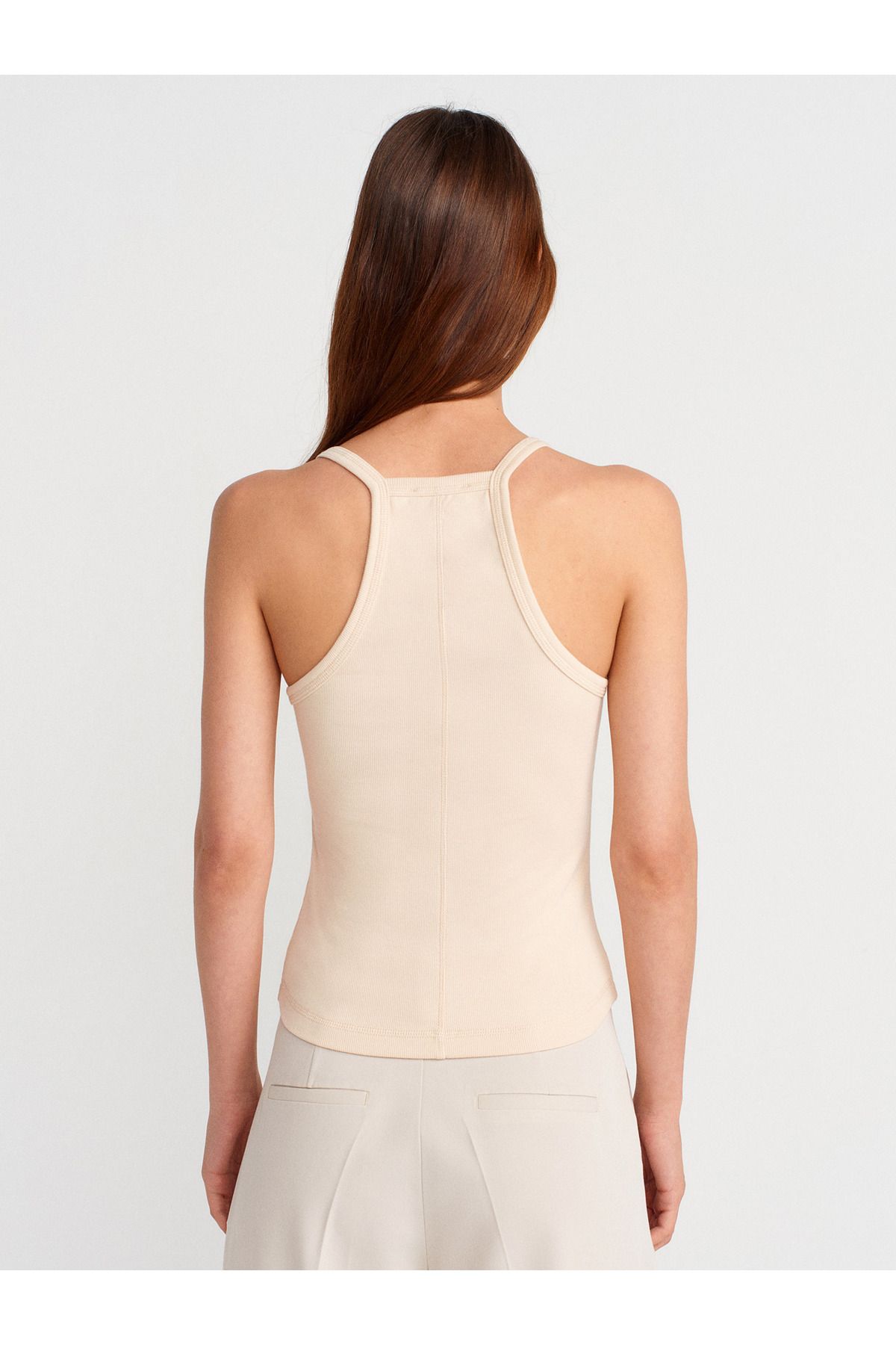 Dilvin-21106 Button Detailed Strap Undershirt-Stone 2