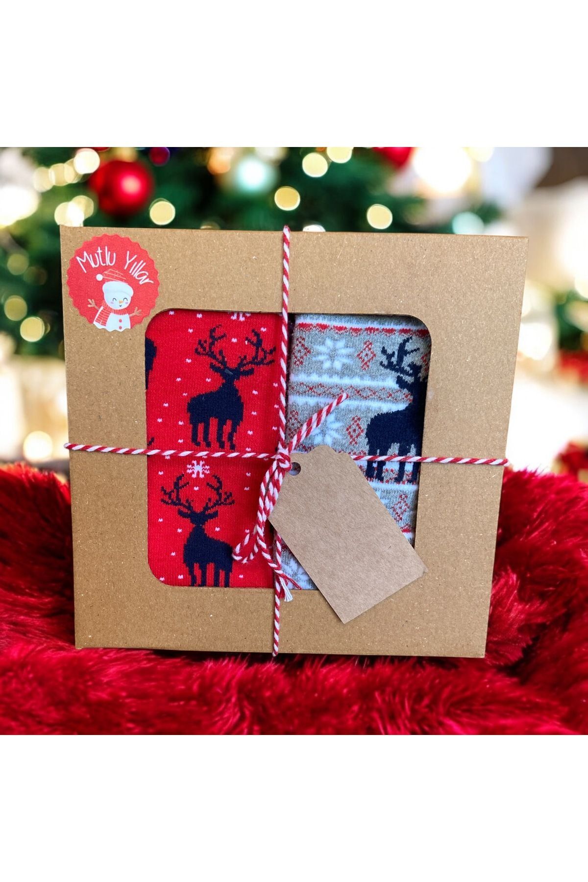 Elioure Yılbaşı / Noel / Christmas Temalı Hediye Kutulu 2'li Kadın Çorap Seti