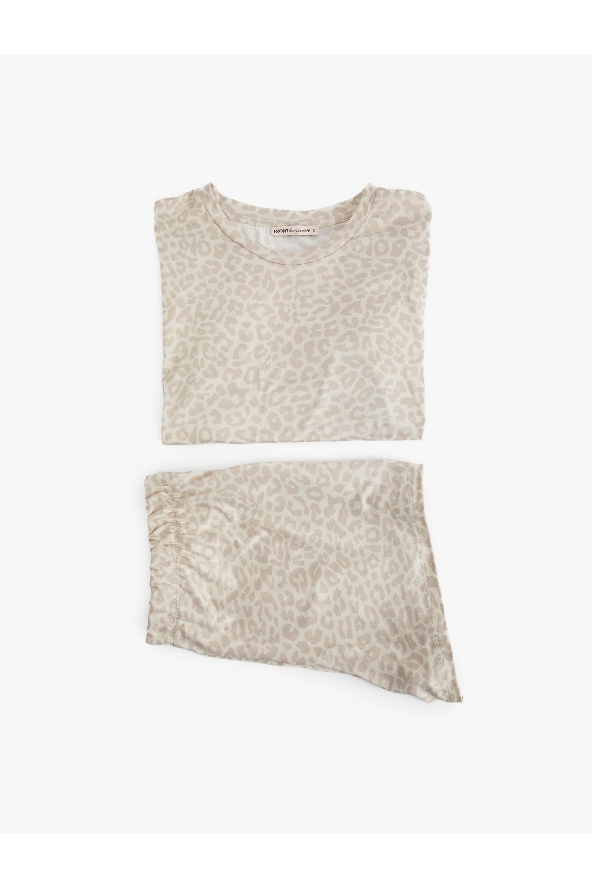Koton Kısa Kollu Bisiklet Yaka Leopar Desenli Şortlu Pijama Seti