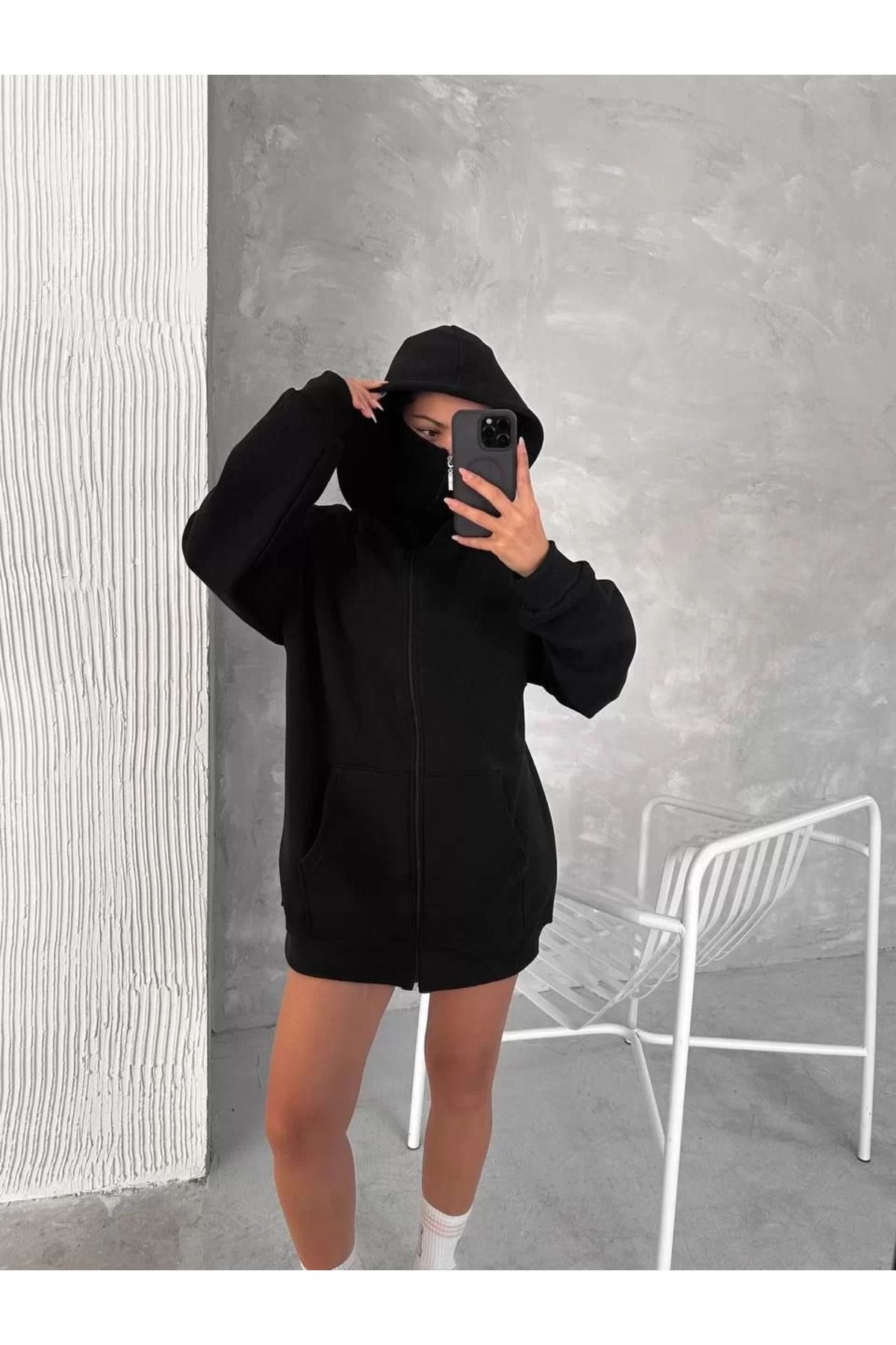 Silerra Samuray ZIP Fermuarlı Kapüşonlu SweatShirt- Siyah
