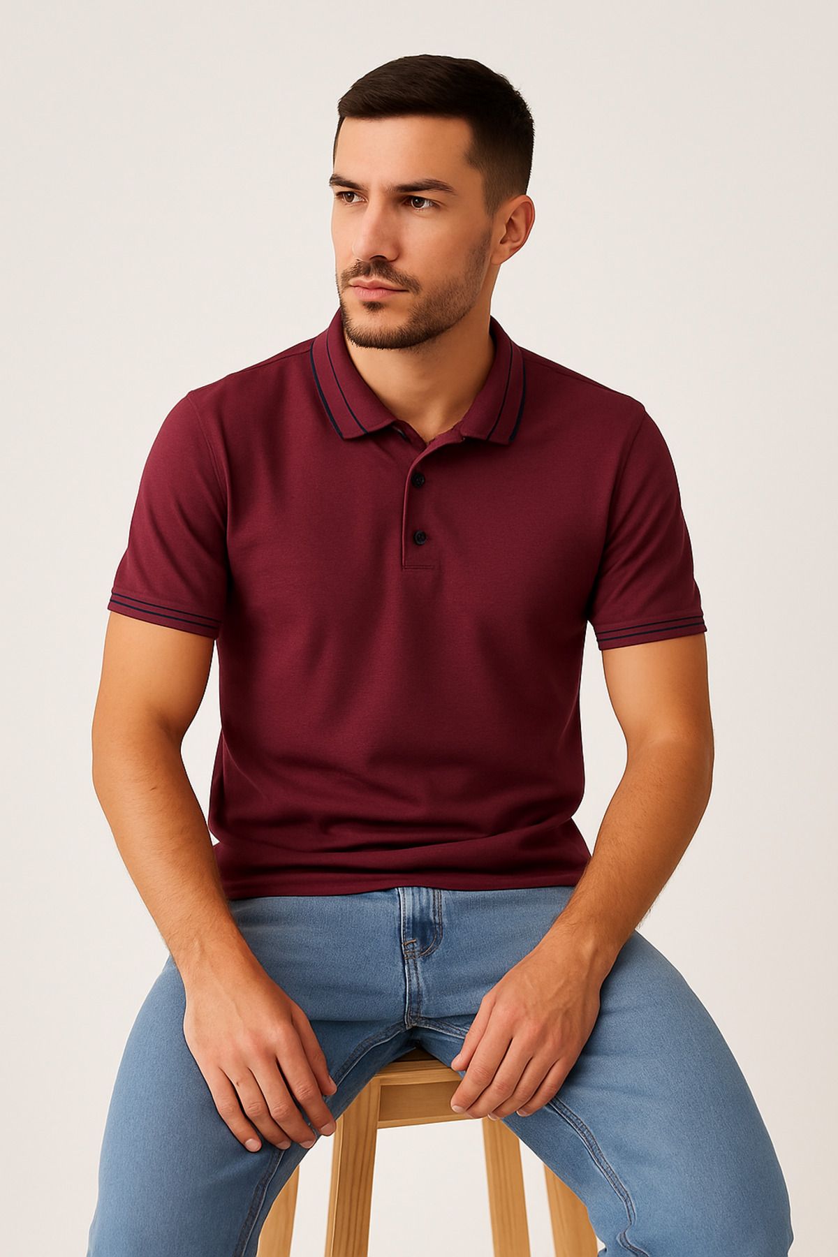 LACİVERTMEN Lacivertmen 2979-1 Style Line (Stil Sahibi Çizgiler) Polo Yaka Erkek Tişört