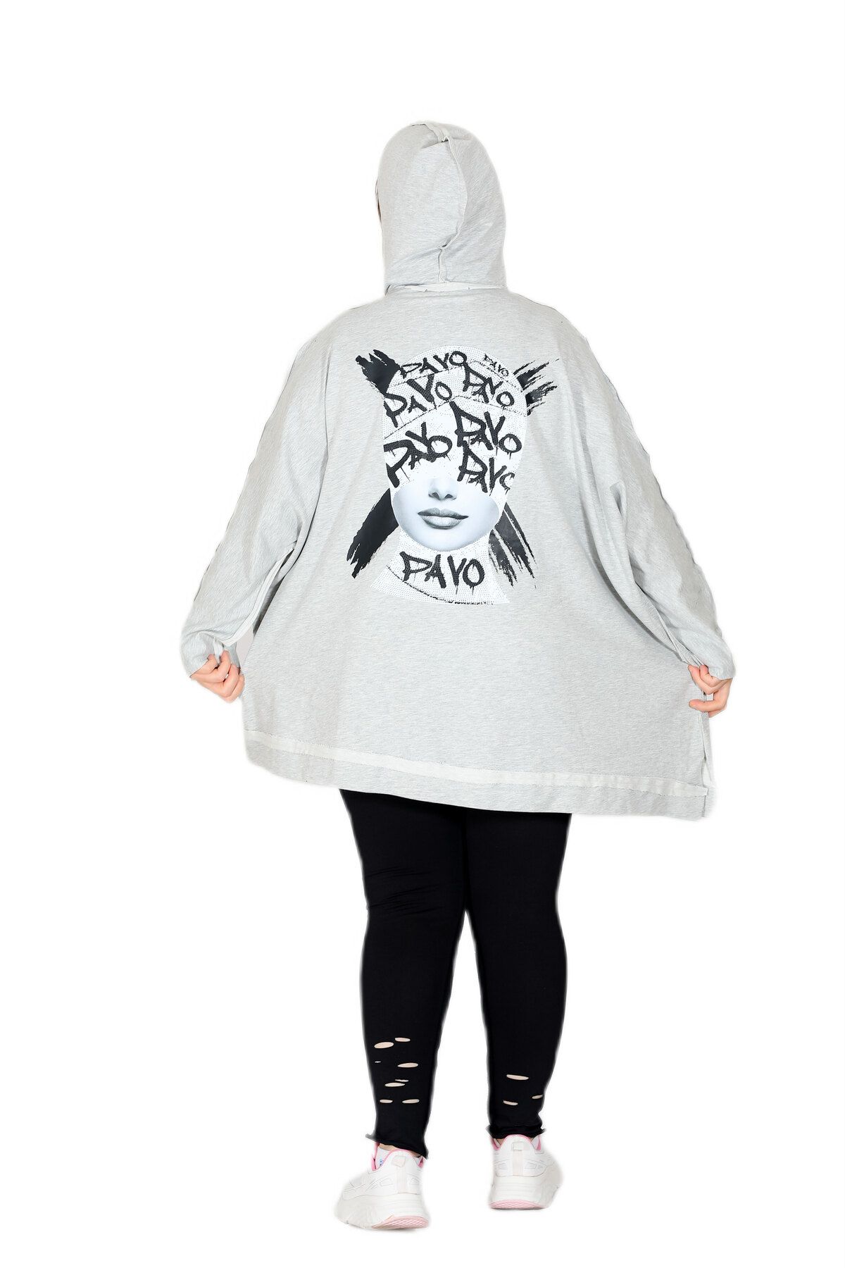 İnsa Fashion Kapüşonlu, Arkası Baskılı, Oversize Gri Sweatshirt